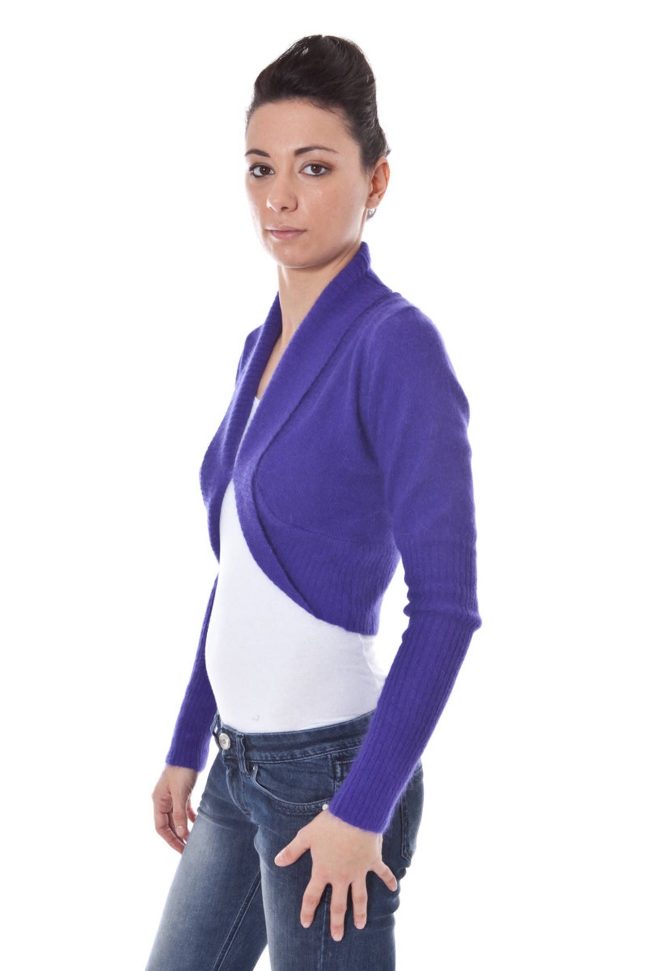 DATCH Shrug Damen – Langes Strickjäckchen in Lila mit Knopfverschluss für Herbst/Winter Violett