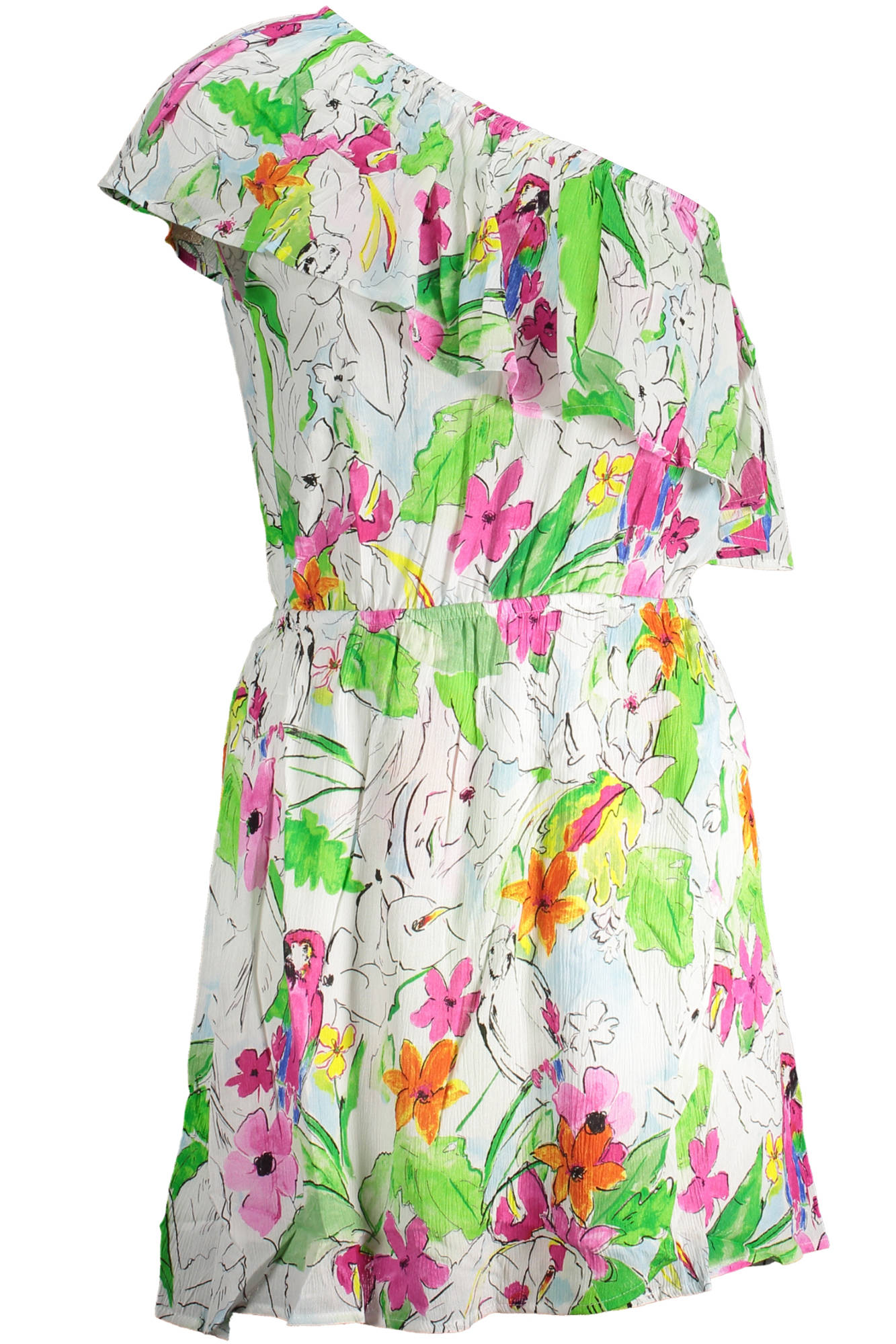 DESIGUAL Kurzes Kleid Damen Weiß – Asymmetrisch mit Kontrastdetails | soulluna.de Weiß Hauptbild