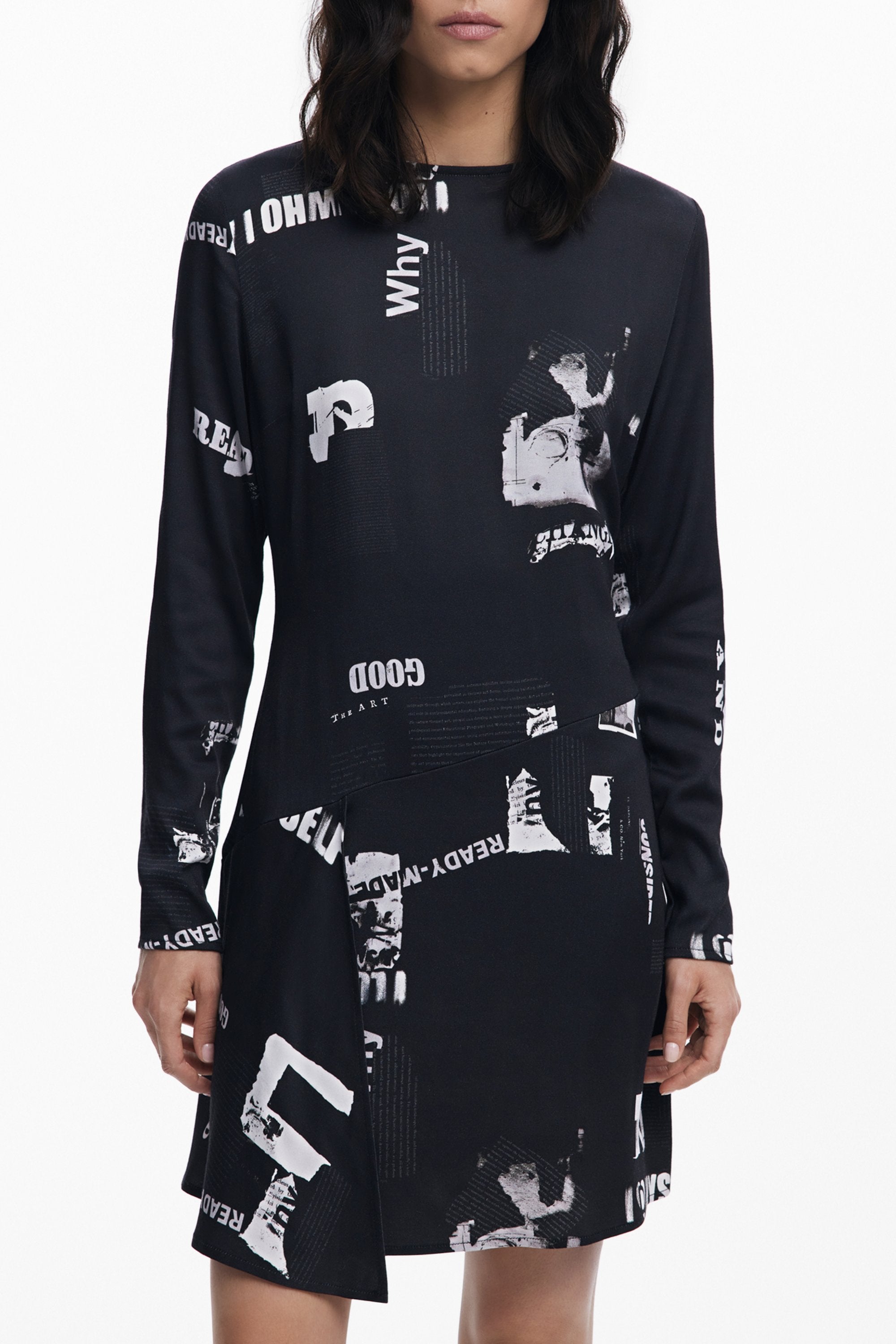 DESIGUAL Damen Kleid kurz schwarz – Langarm mit Stickerei | soulluna.de Schwarz