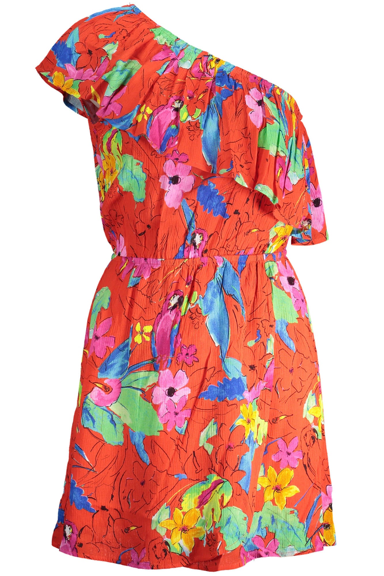 DESIGUAL Kurzes Kleid Damen – Rotes Ein-Schulter-Kleid mit elastischer Taille Rot Main image