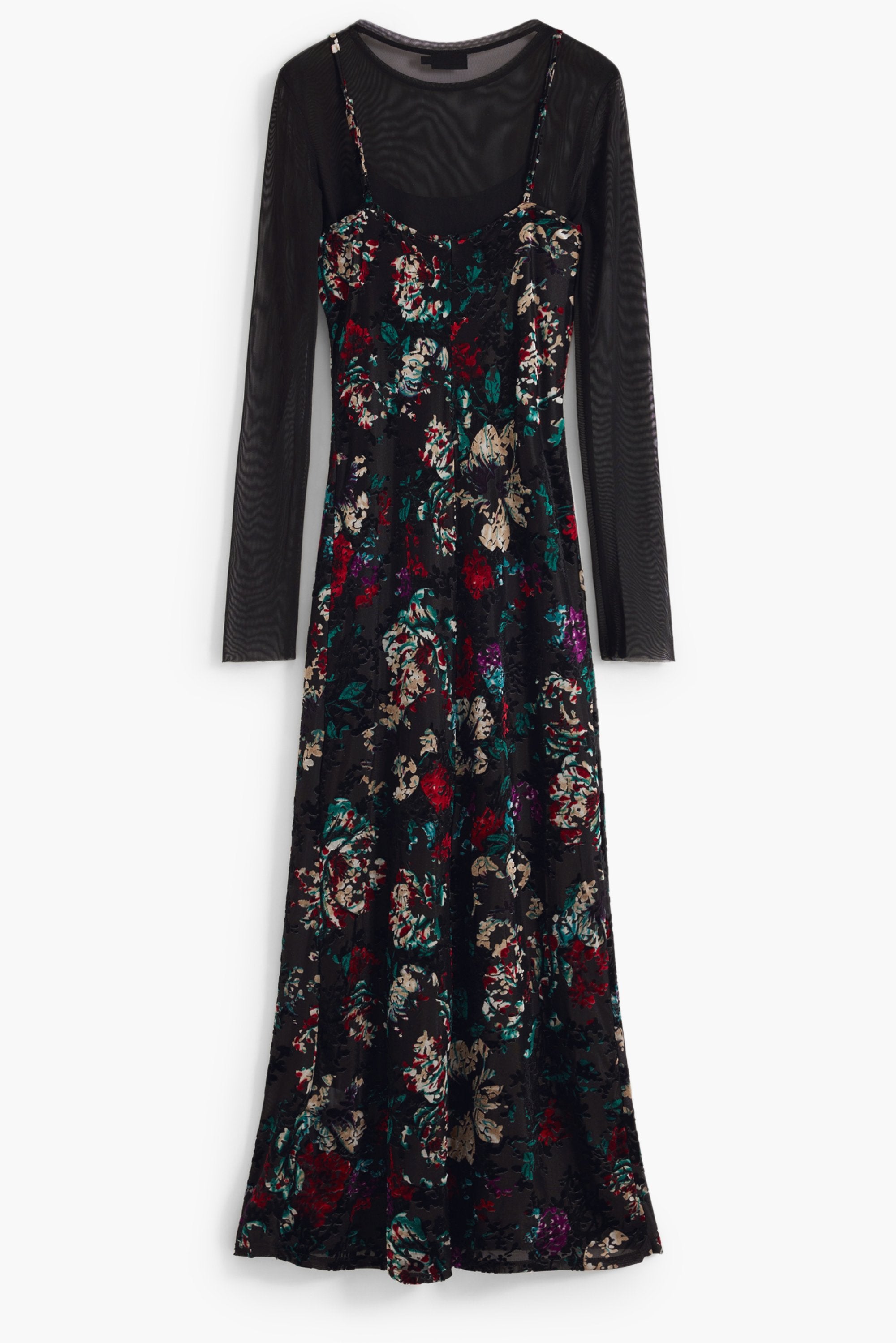 Desigual langes Damenkleid schwarz – Gemustertes Abendkleid mit Unterhose Schwarz