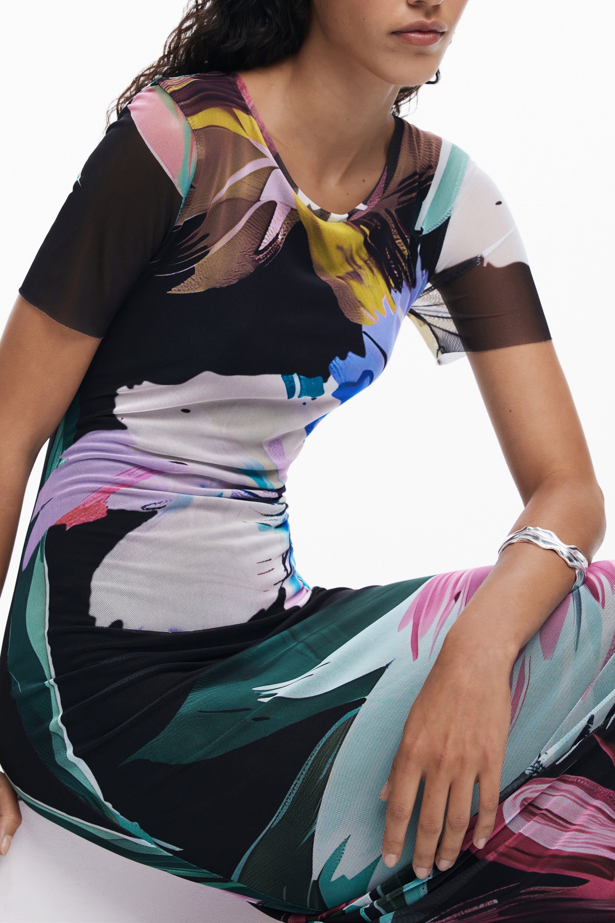 DESIGUAL Langes Schwarzes Damenkleid – Gemustertes Winterkleid mit Rundhals Schwarz