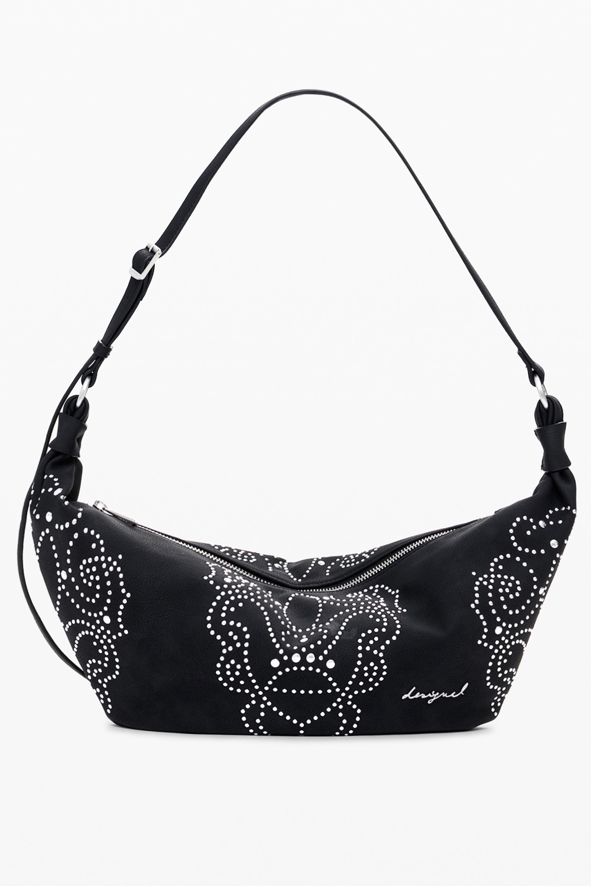 DESIGUAL Damen Tasche schwarz – Verstellbare Schultertasche mit Nieten-Details Schwarz