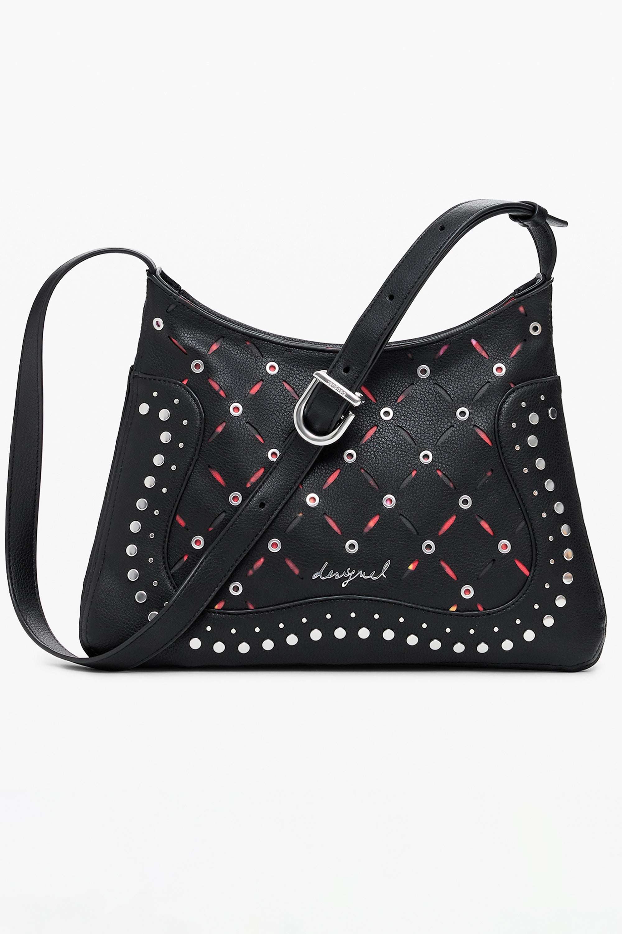 DESIGUAL Damen Tasche schwarz – Verstellbarer Schultergurt mit Nieten-Details | Herbst/Winter Schwarz