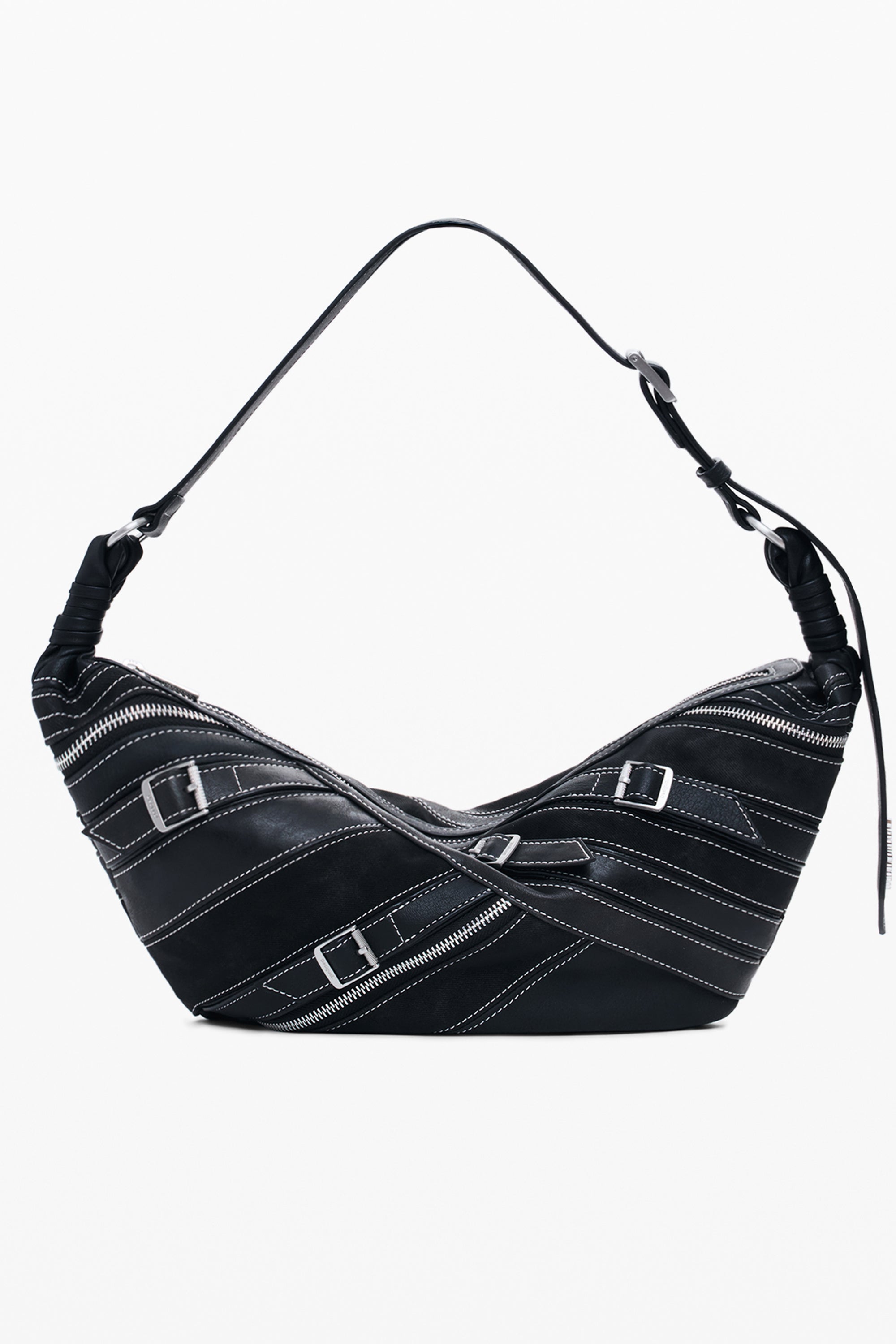 DESIGUAL Damen Tasche schwarz – Verstellbare Schultertasche mit Fibonacci-Muster Schwarz