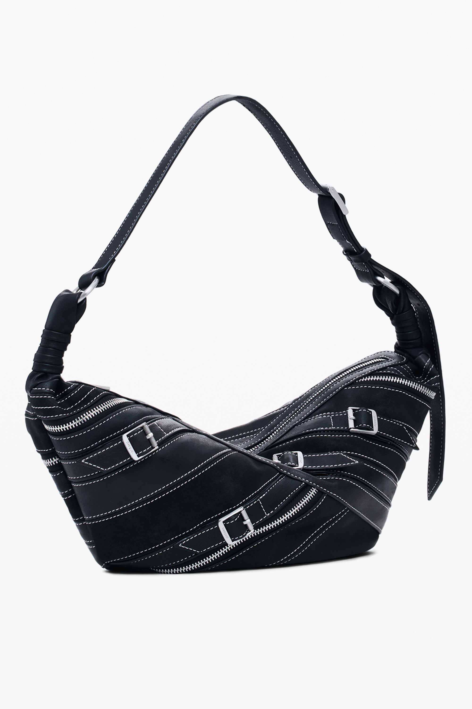 DESIGUAL Damen Tasche schwarz – Verstellbare Schultertasche mit Fibonacci-Muster Schwarz