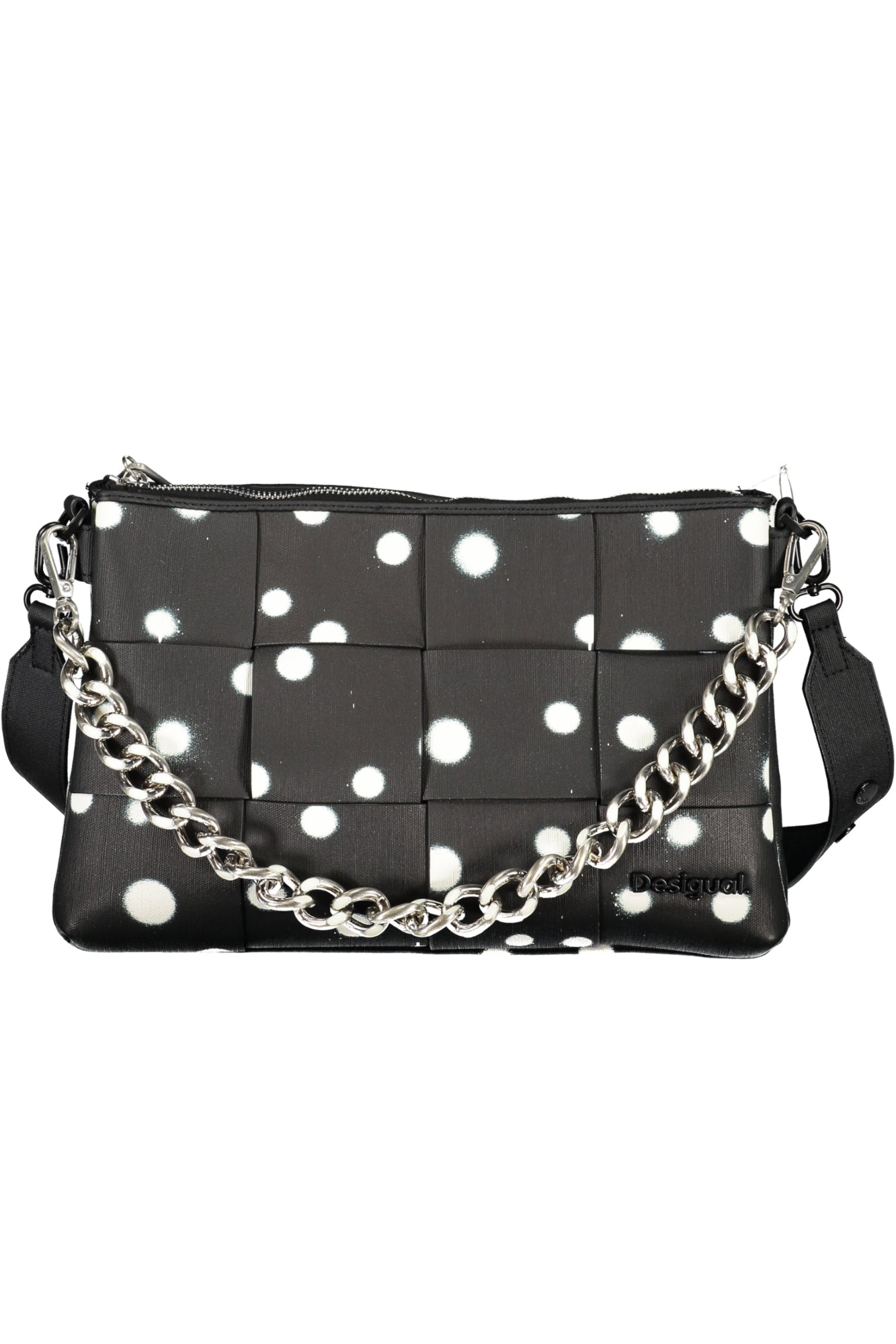 DESIGUAL Damentasche Weiß – Polka Dot Design mit abnehmbarem Schultergurt Schwarz