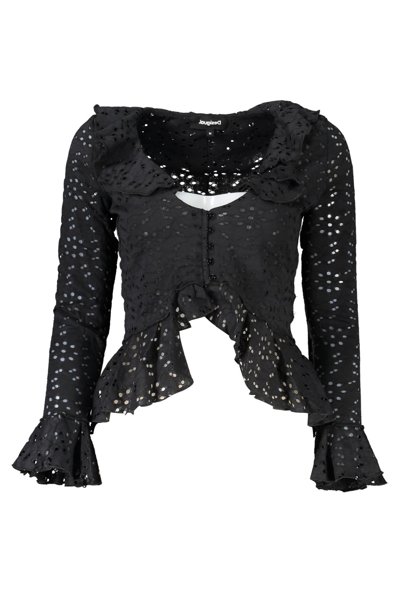 DESIGUAL Langarmshirt Damen Schwarz – Elastische Bluse mit V-Ausschnitt für Frühjahr/Sommer Schwarz