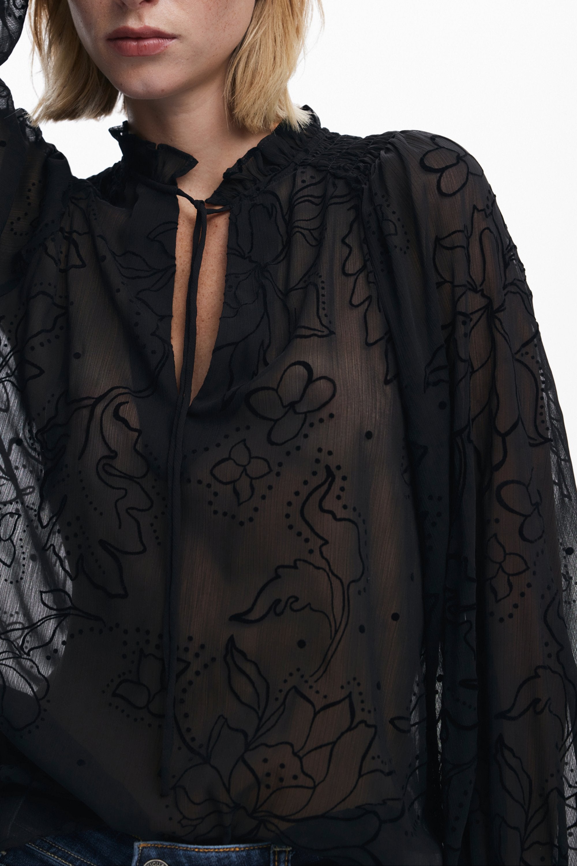 DESIGUAL DAMEN LANGARMSHIRT, SCHWARZ