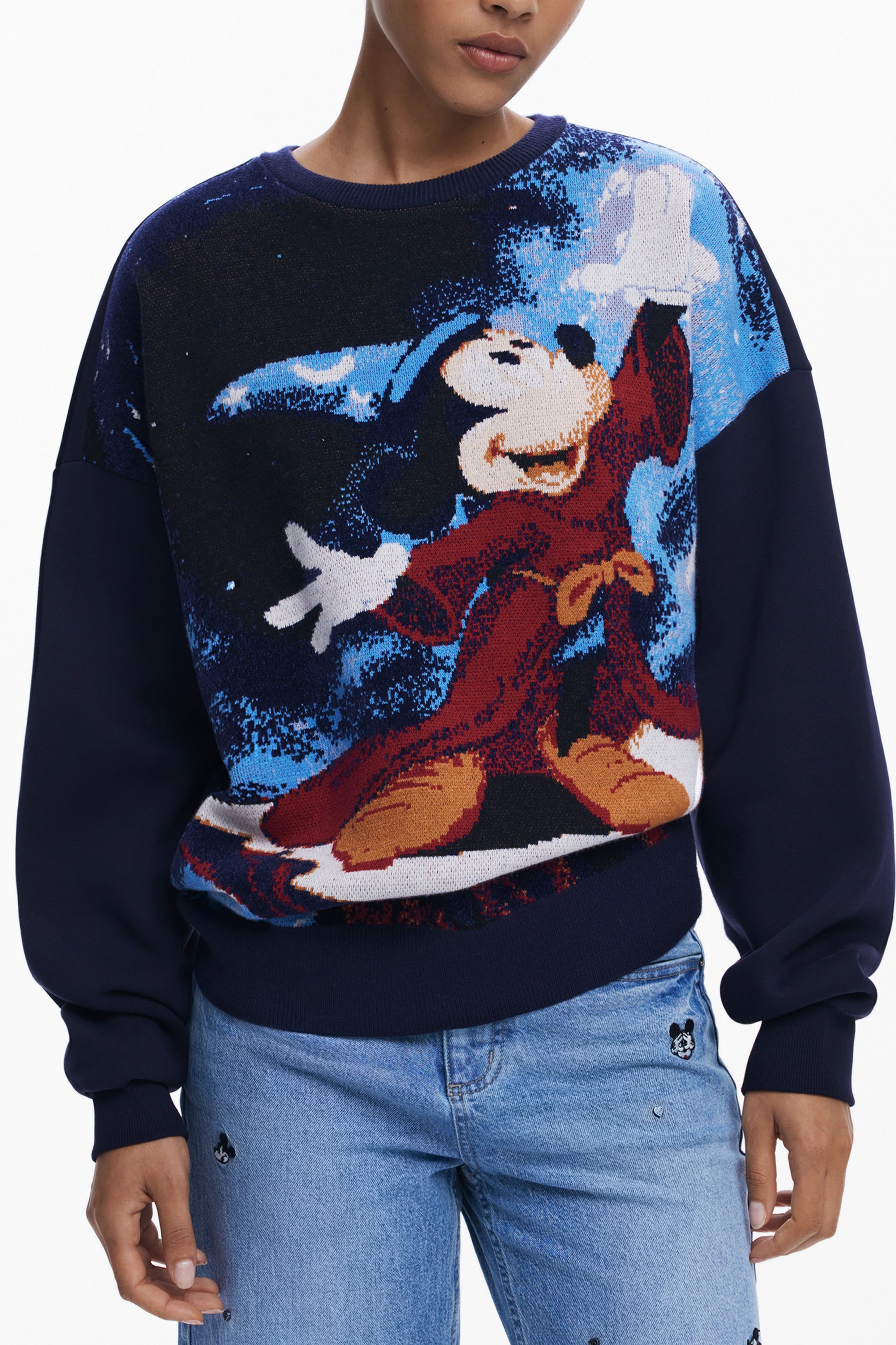 DESIGUAL Damen-Sweatshirt mit Reißverschluss Blau – Fantasy Mickey Print Blau
