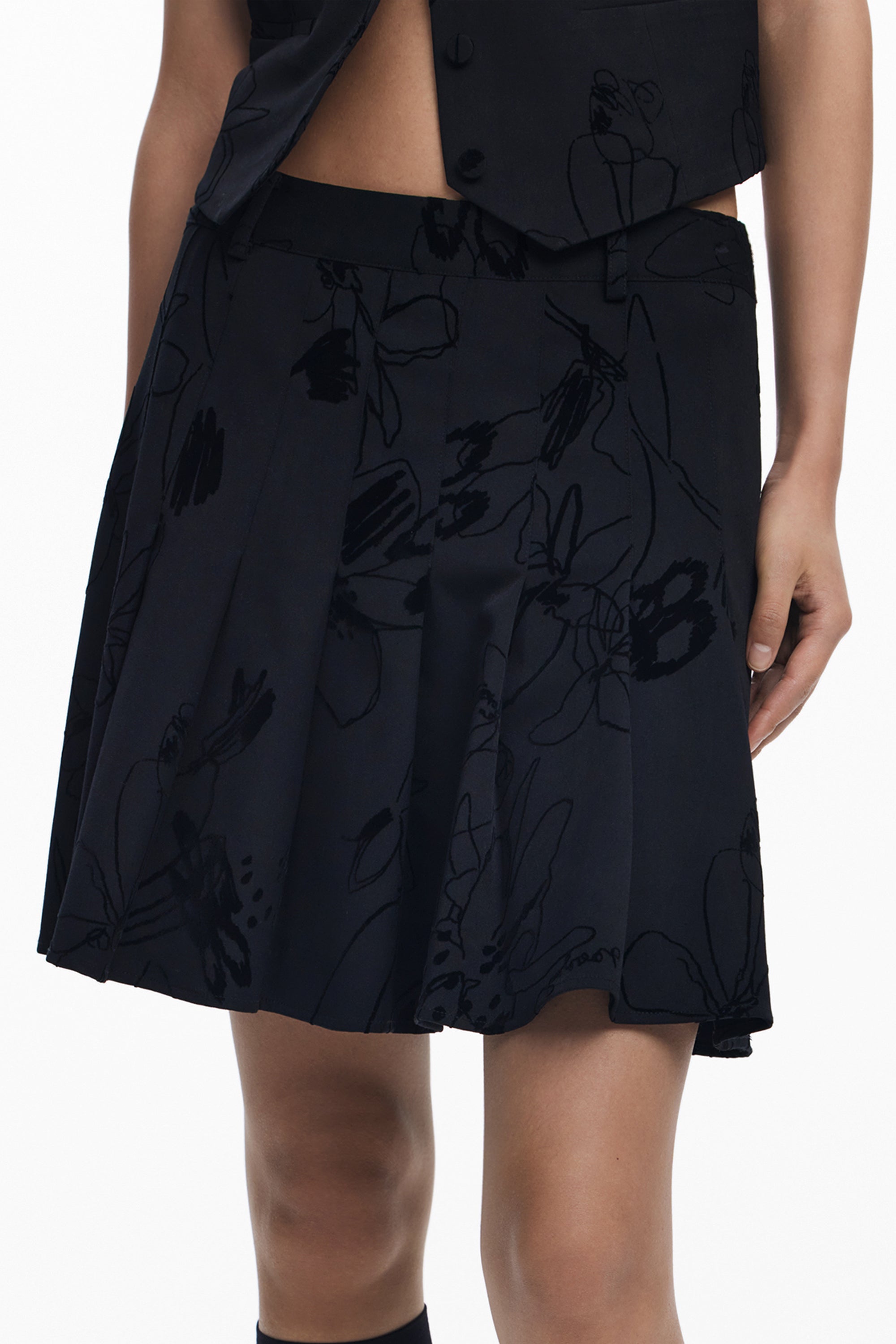 DESIGUAL Kurzer Rock Damen – Flock-Druck mit Kontrastdetails | soulluna.de Schwarz