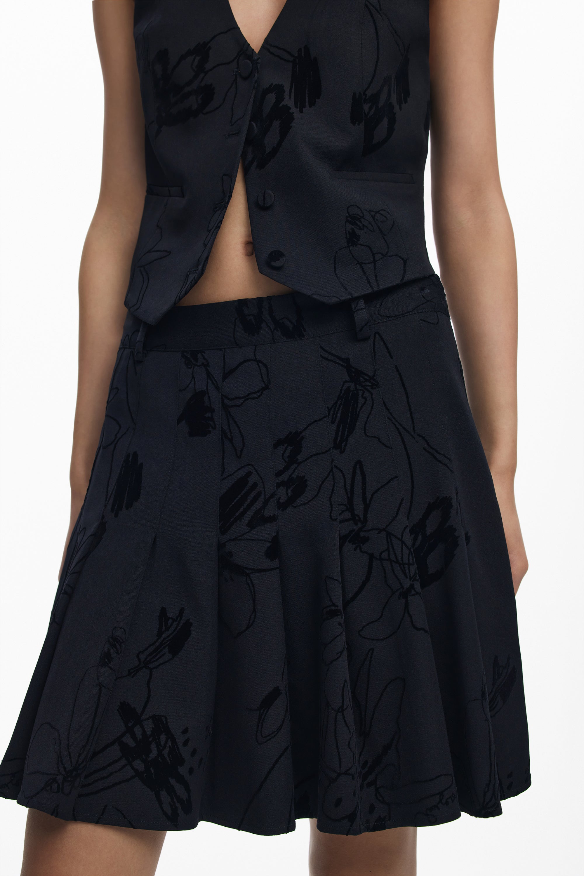 DESIGUAL Kurzer Rock Damen – Flock-Druck mit Kontrastdetails | soulluna.de Schwarz