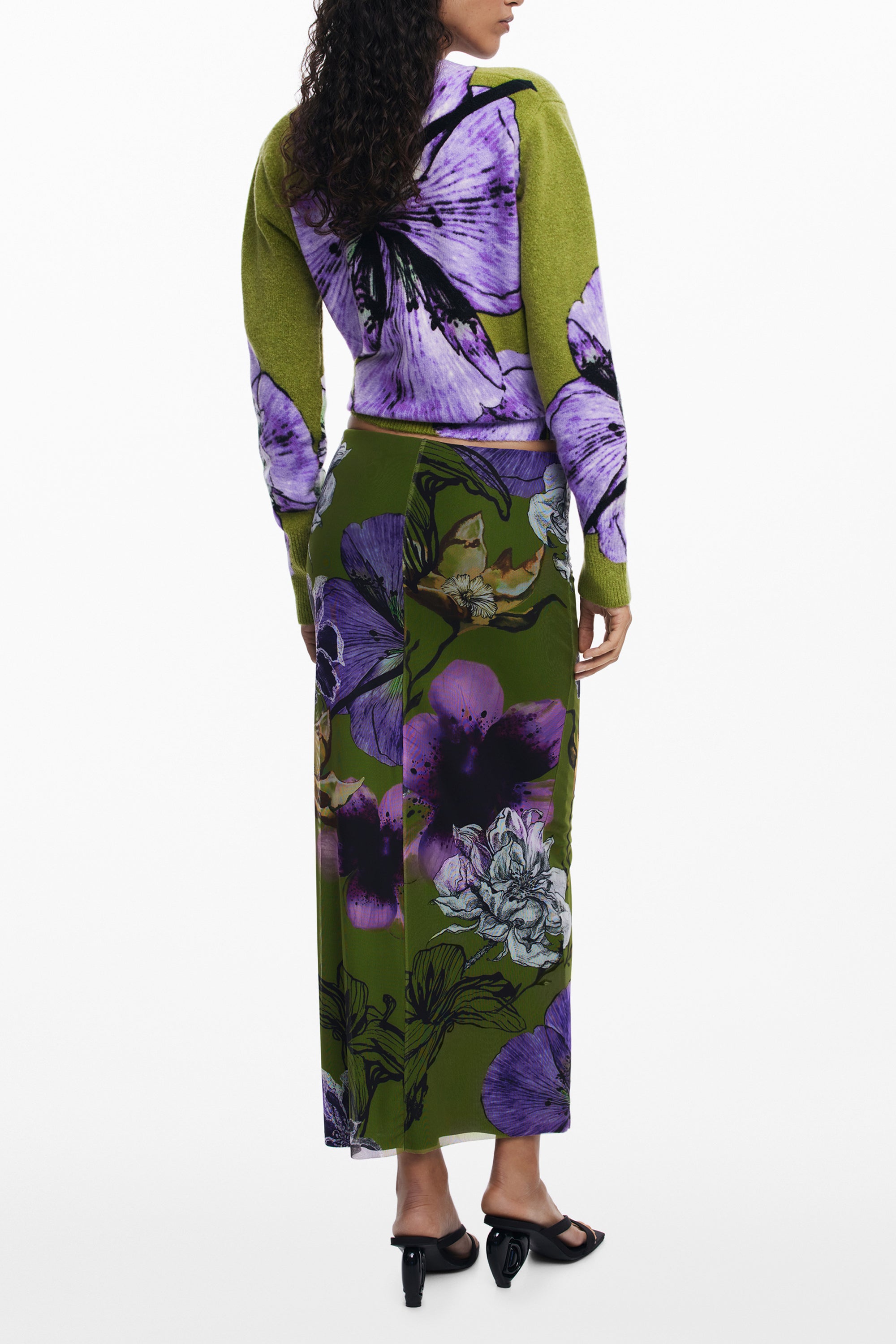 DESIGUAL Langer Grüner Damenrock – Tüllblumen-Detail & elastische Taille | soulluna.de Grün