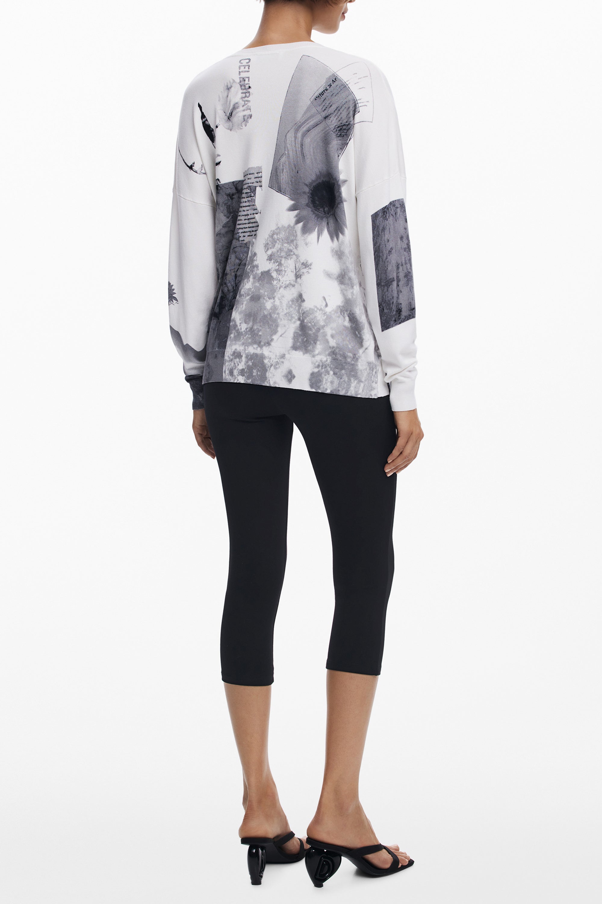 DESIGUAL Pullover Damen – Weißer V-Ausschnitt Pullover mit Muster für Herbst/Winter Weiß