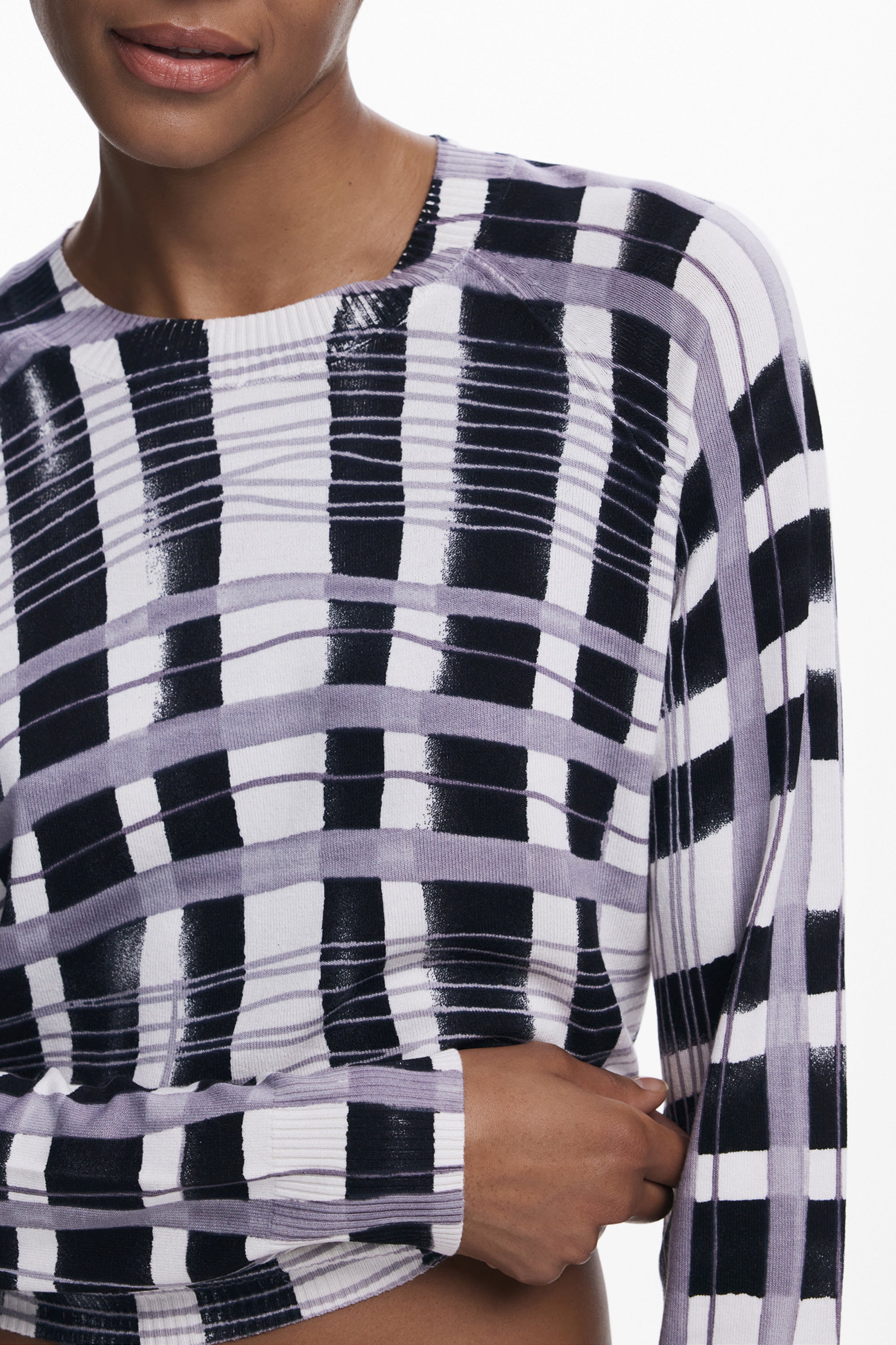 DESIGUAL Rosa Pullover Damen – Langärmelig mit Kontrastdetails | soulluna.de Weiß