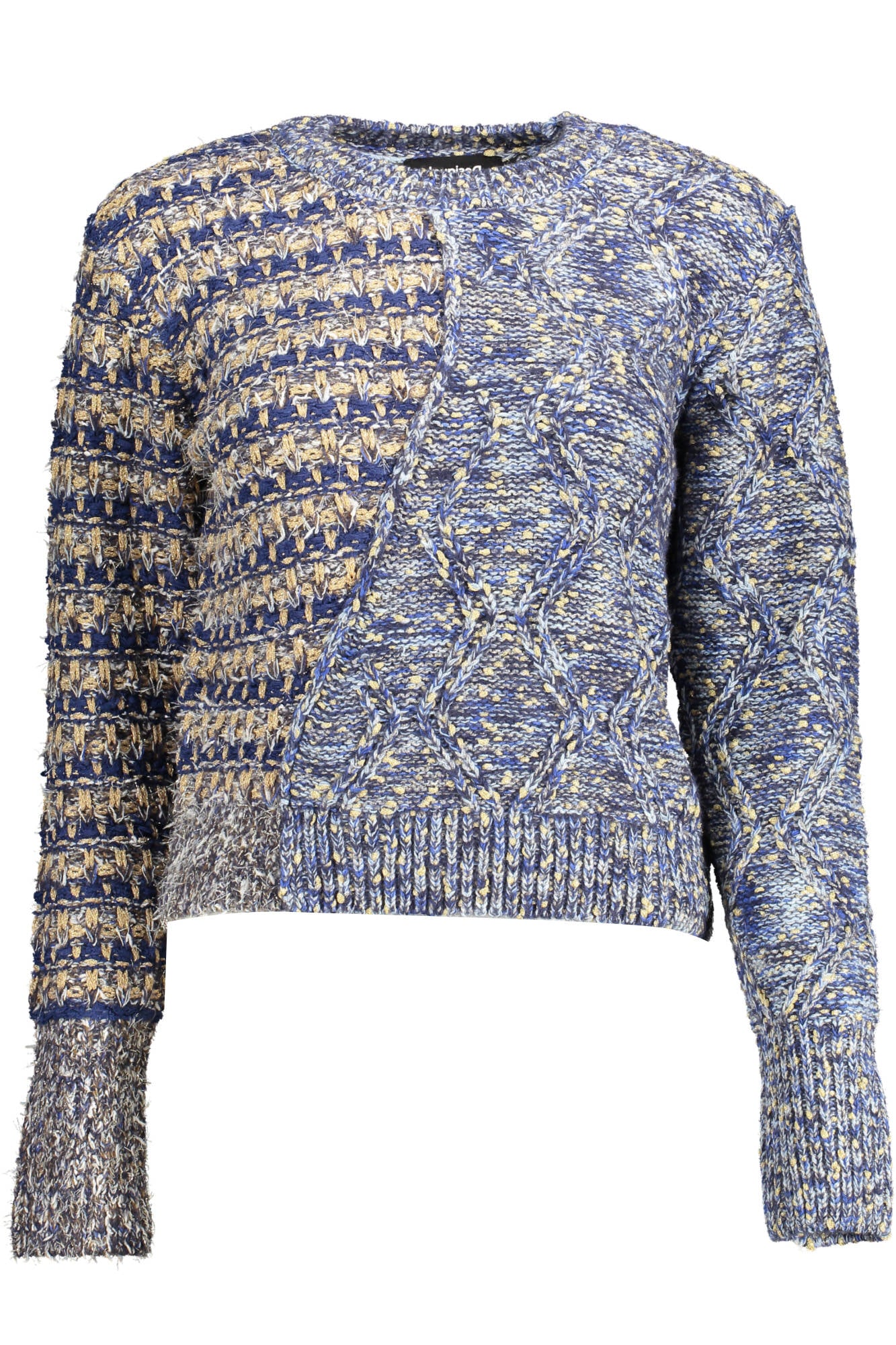 DESIGUAL Pullover Damen – Blauer Langarm-Pullover mit Kontrastdetails für Herbst/Winter Blau