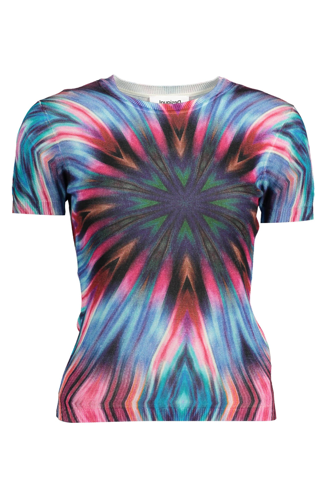 DESIGUAL Damen Pullover Blau – Kurzarm-Shirt mit Kontrastdetails für den Sommer Blau