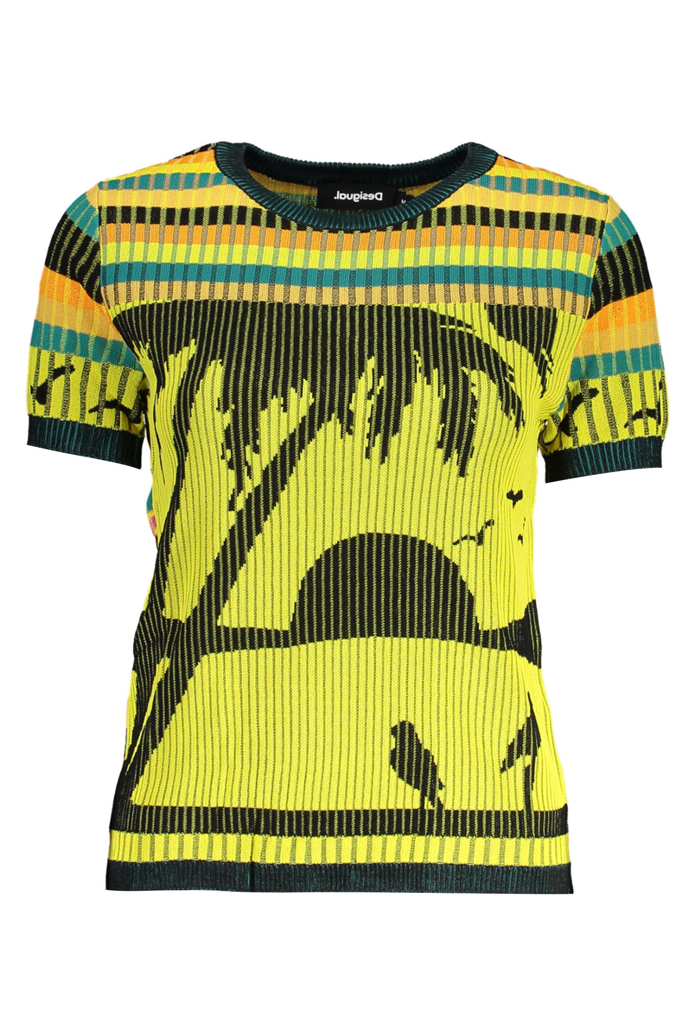 DESIGUAL Damen Pullover gelb – Kurzarm T-Shirt mit Kontrastdetails | soulluna.de Gelb