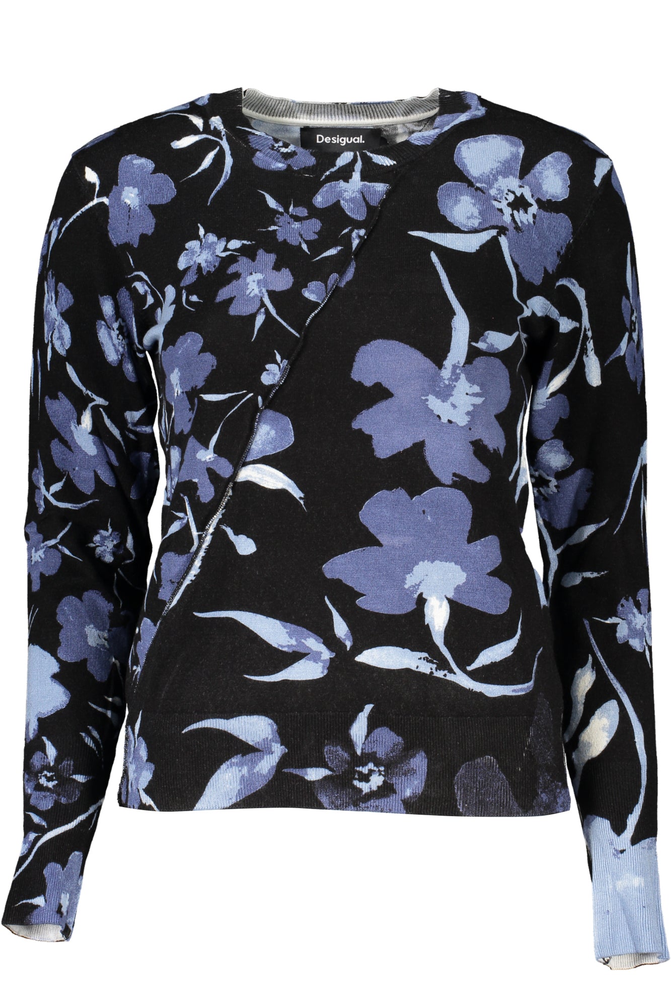 DESIGUAL Damenpullover schwarz – Langärmliger Rundhals-Pullover mit Kontrastdetails Schwarz Hauptbild