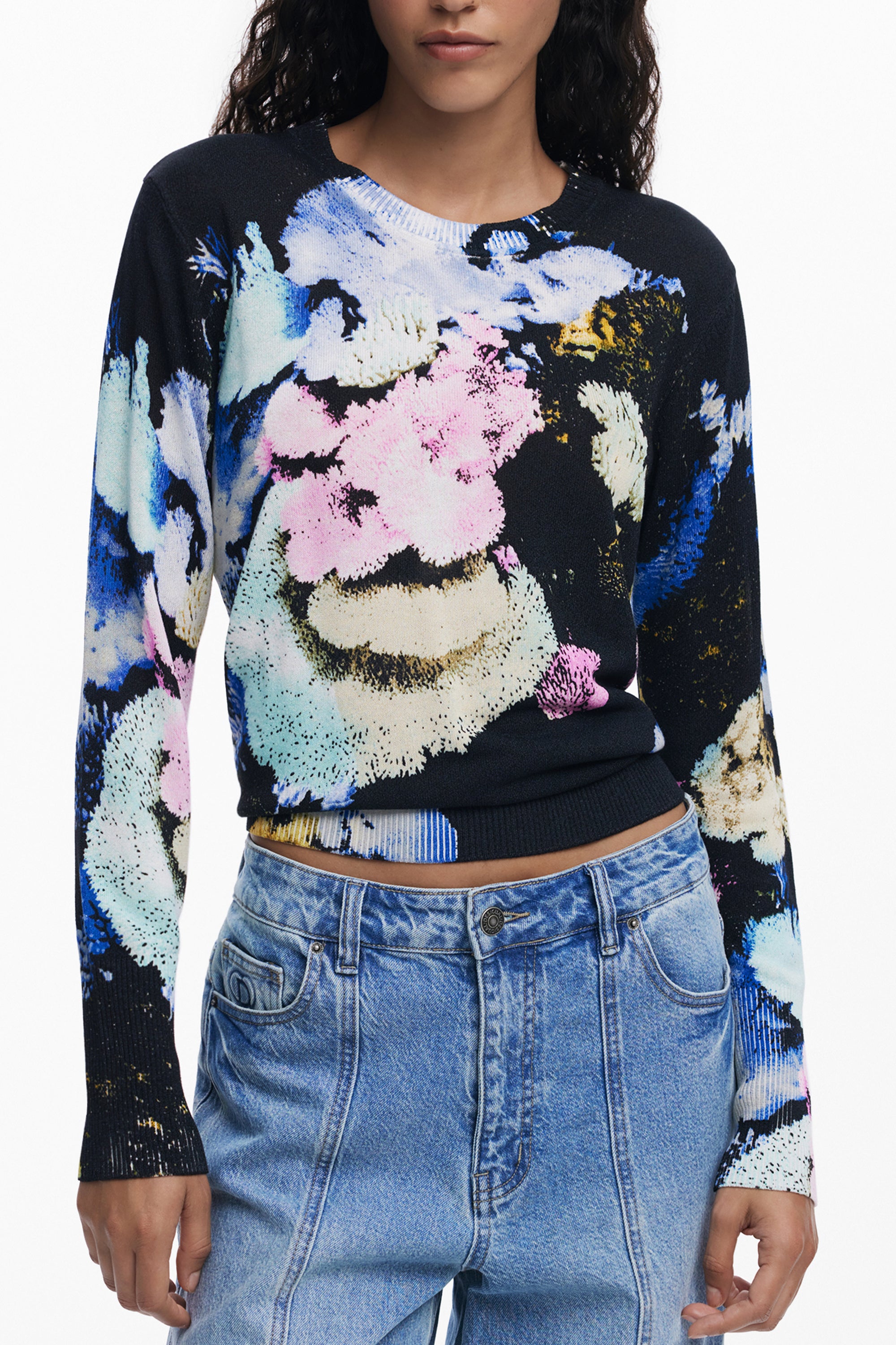 DESIGUAL Damen Pullover schwarz – Langärmliges gemustertes Hemd für Herbst/Winter Schwarz Hauptbild