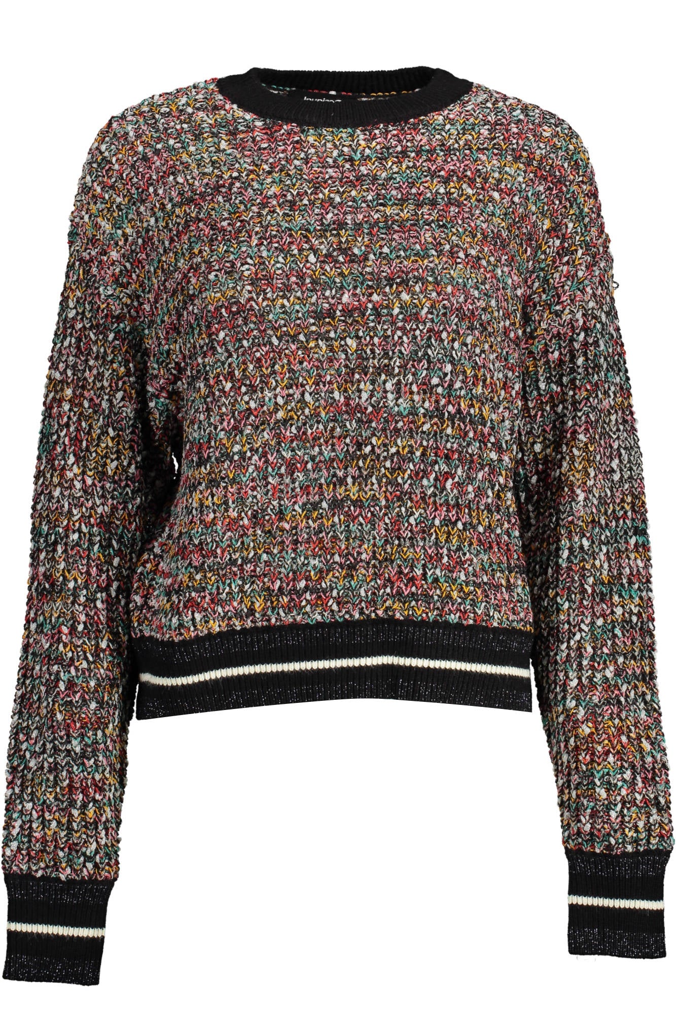 DESIGUAL Pullover Damen Schwarz – Langarmshirt mit Kontrastdetails für Herbst/Winter Schwarz Hauptbild