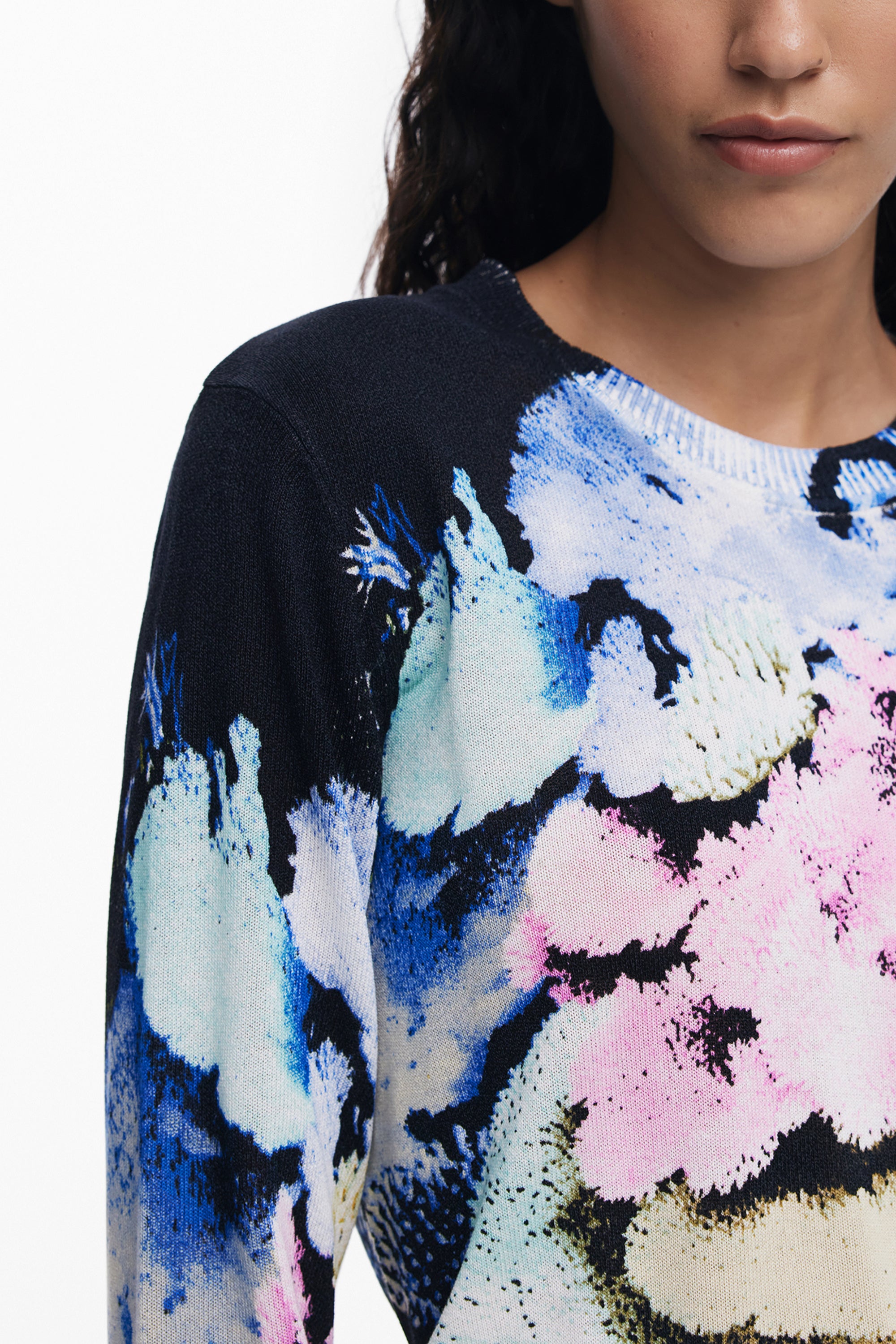 DESIGUAL Damen Pullover schwarz – Langärmliges gemustertes Hemd für Herbst/Winter Schwarz
