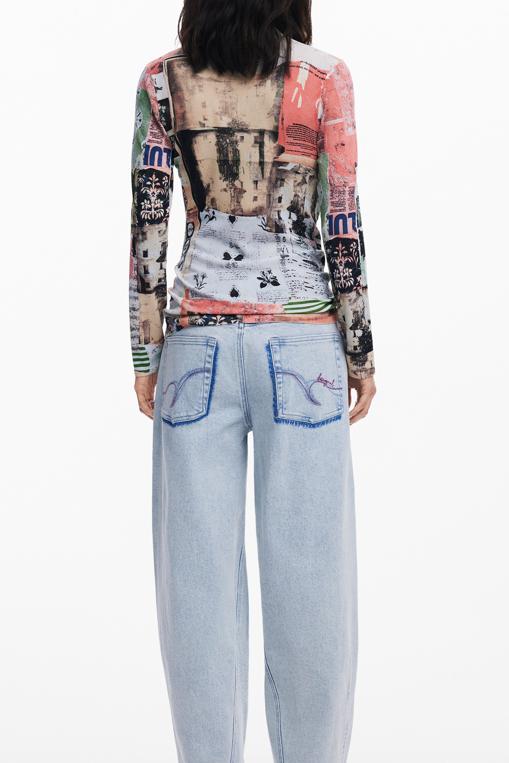 DESIGUAL Pullover Damen – Rosa gemustertes Langarmshirt mit Rollkragen | soulluna.de Rosa