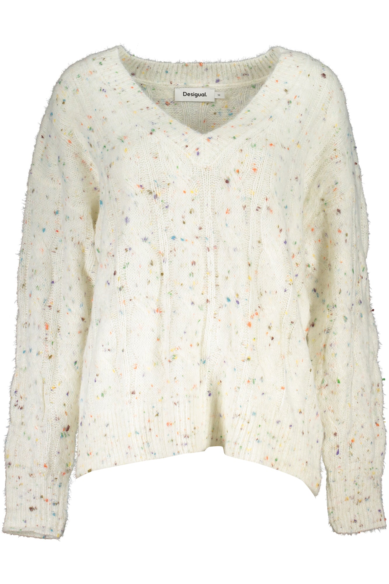 DESIGUAL Damenpullover blau – V-Ausschnitt mit Kontrastdetails für Herbst/Winter Weiß