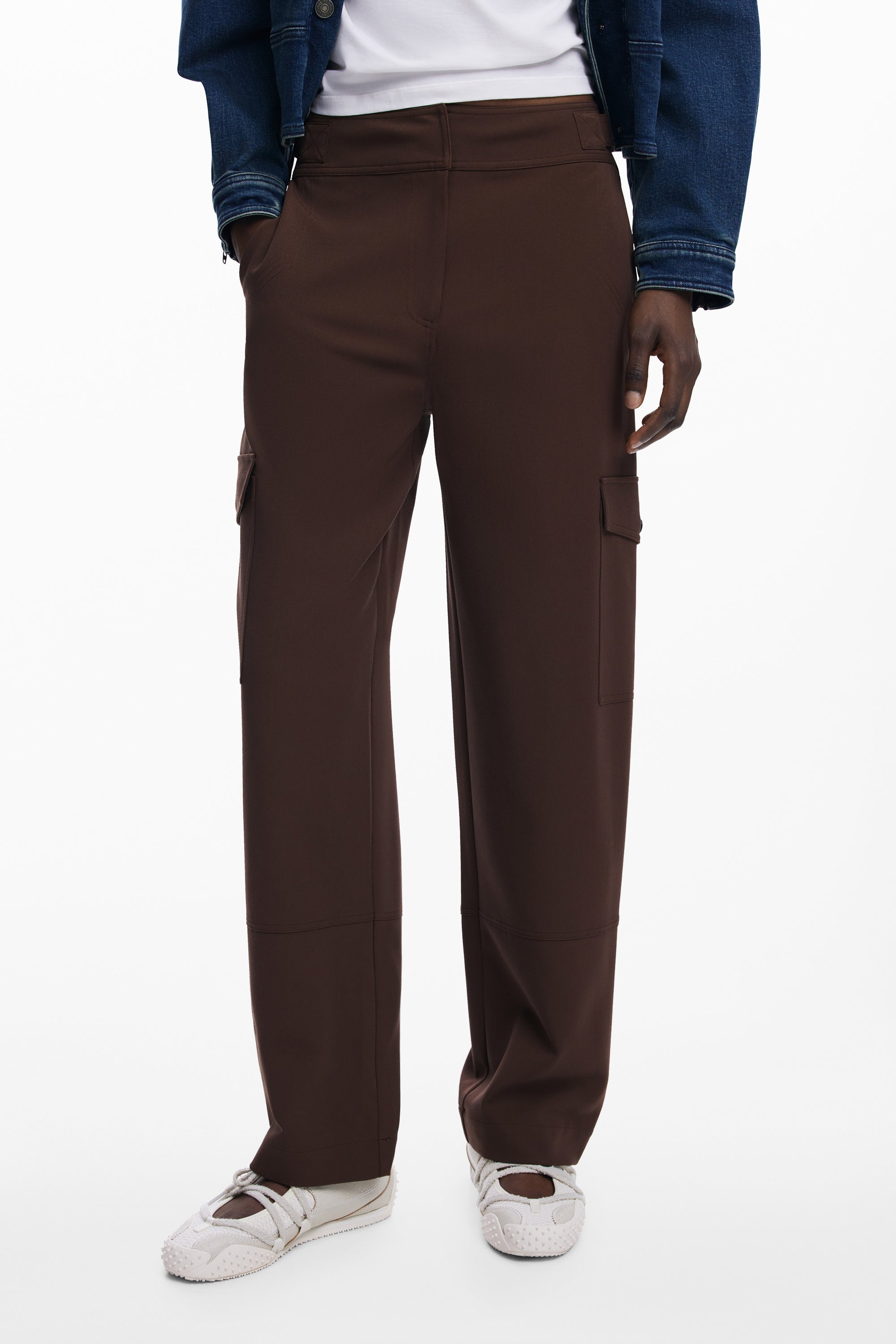 DESIGUAL Damen Hose schwarz – Palazzo-Hose mit Seitentaschen für Herbst/Winter Braun