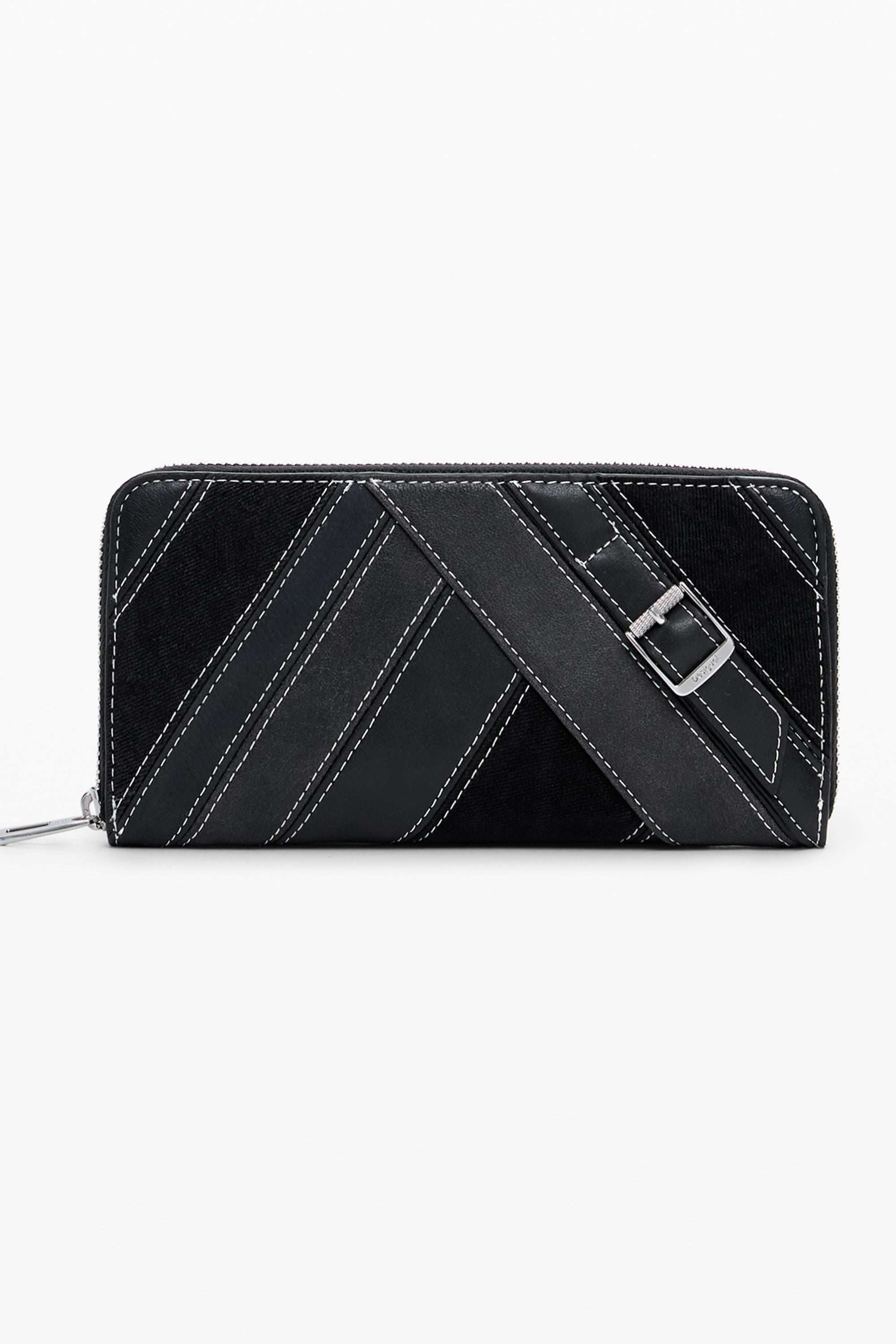 DESIGUAL Damen Brieftasche schwarz – Elegante Geldbörse mit Münzfach und Reißverschluss Schwarz