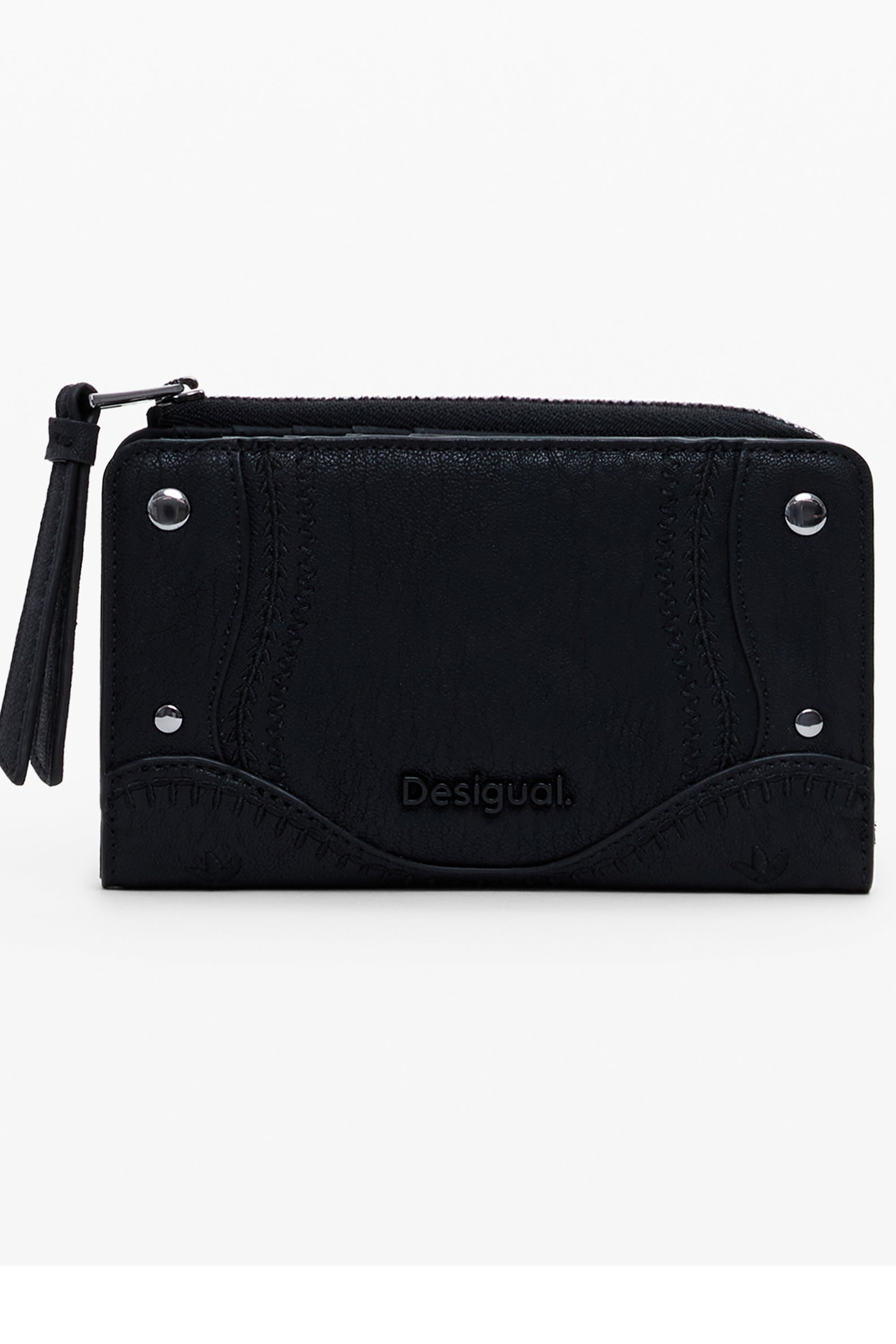 DESIGUAL Damen Brieftasche schwarz – Geldbörse mit Stickerei und Reißverschluss Schwarz