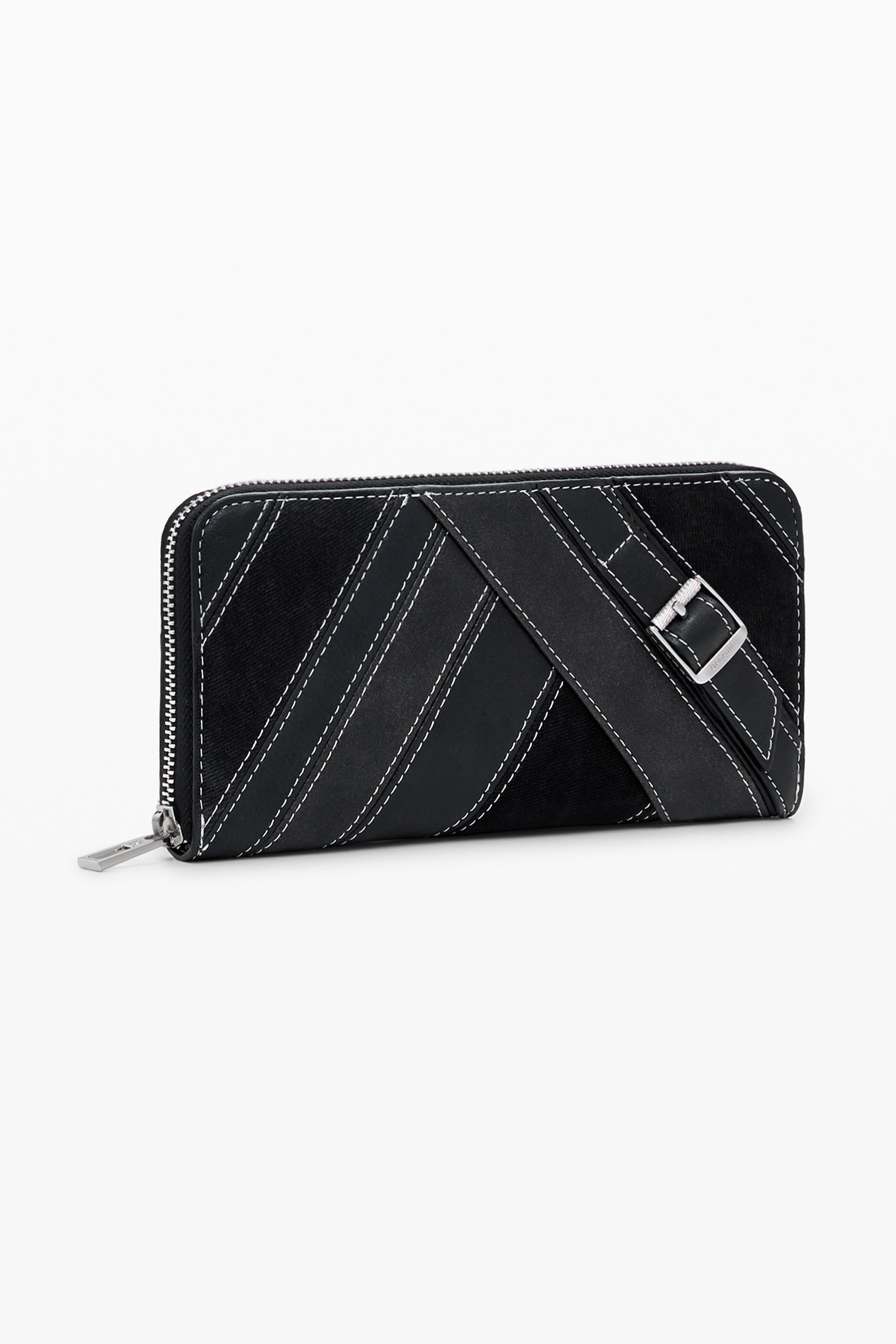 DESIGUAL Damen Brieftasche schwarz – Elegante Geldbörse mit Münzfach und Reißverschluss Schwarz