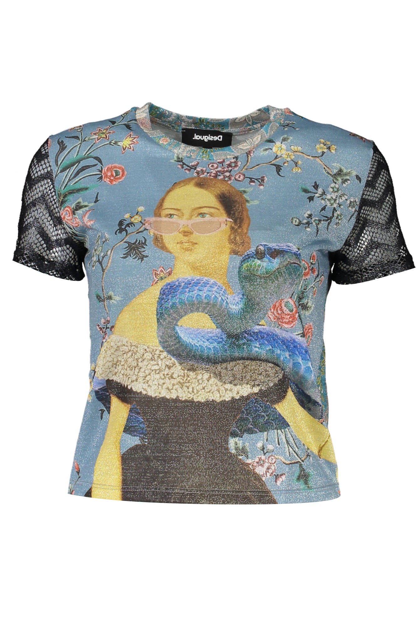 DESIGUAL Kurzarm-T-Shirt Damen Blau – Druck mit Kontrastdetails | soulluna.de Hellblau Hauptbild