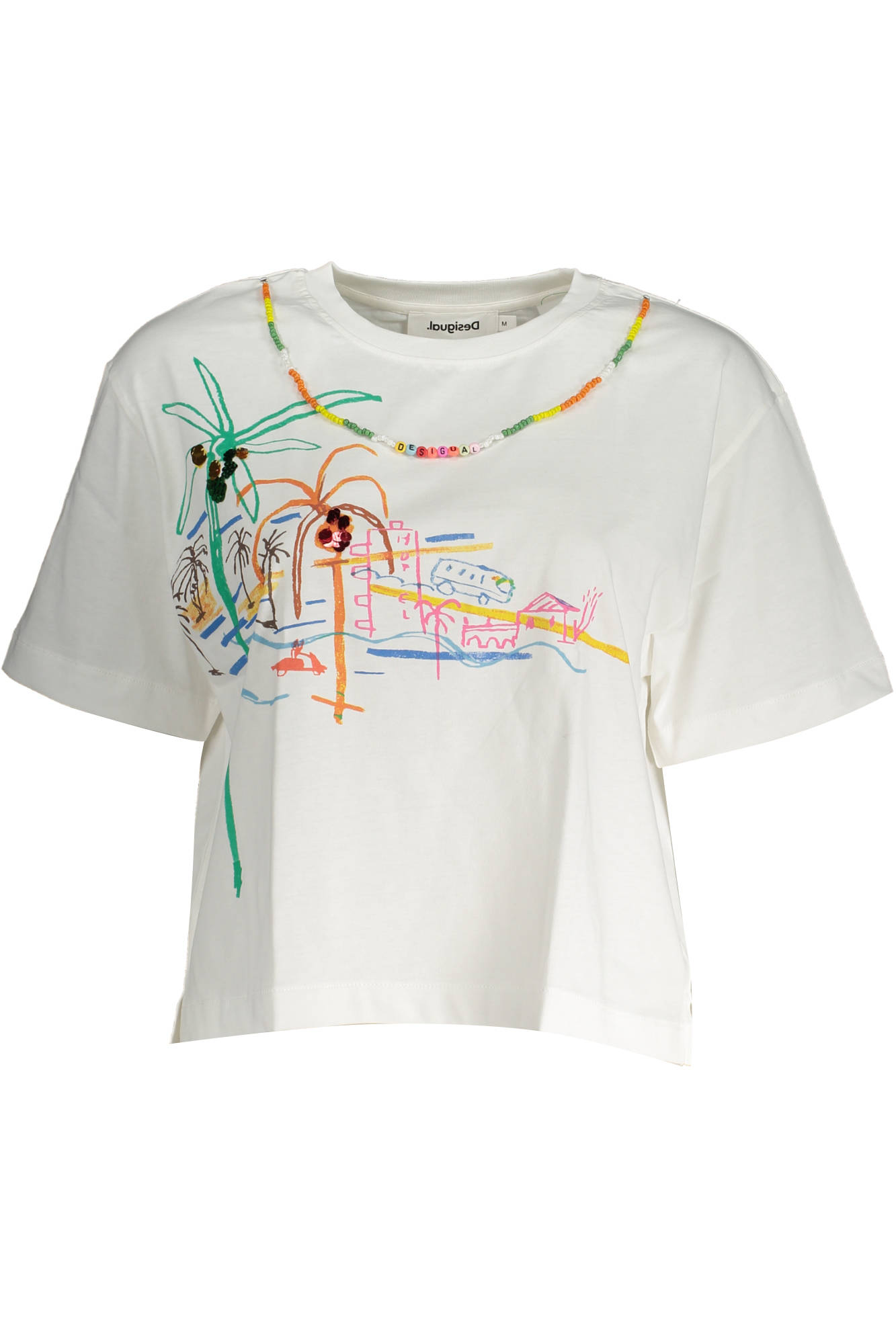 DESIGUAL Kurzarm-T-Shirt Damen Weiß – Rundhals mit Aufdruck | soulluna.de Weiß Hauptbild