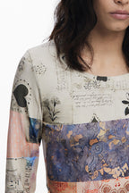 DESIGUAL DAMEN LANGARM T-SHIRT BEIGE