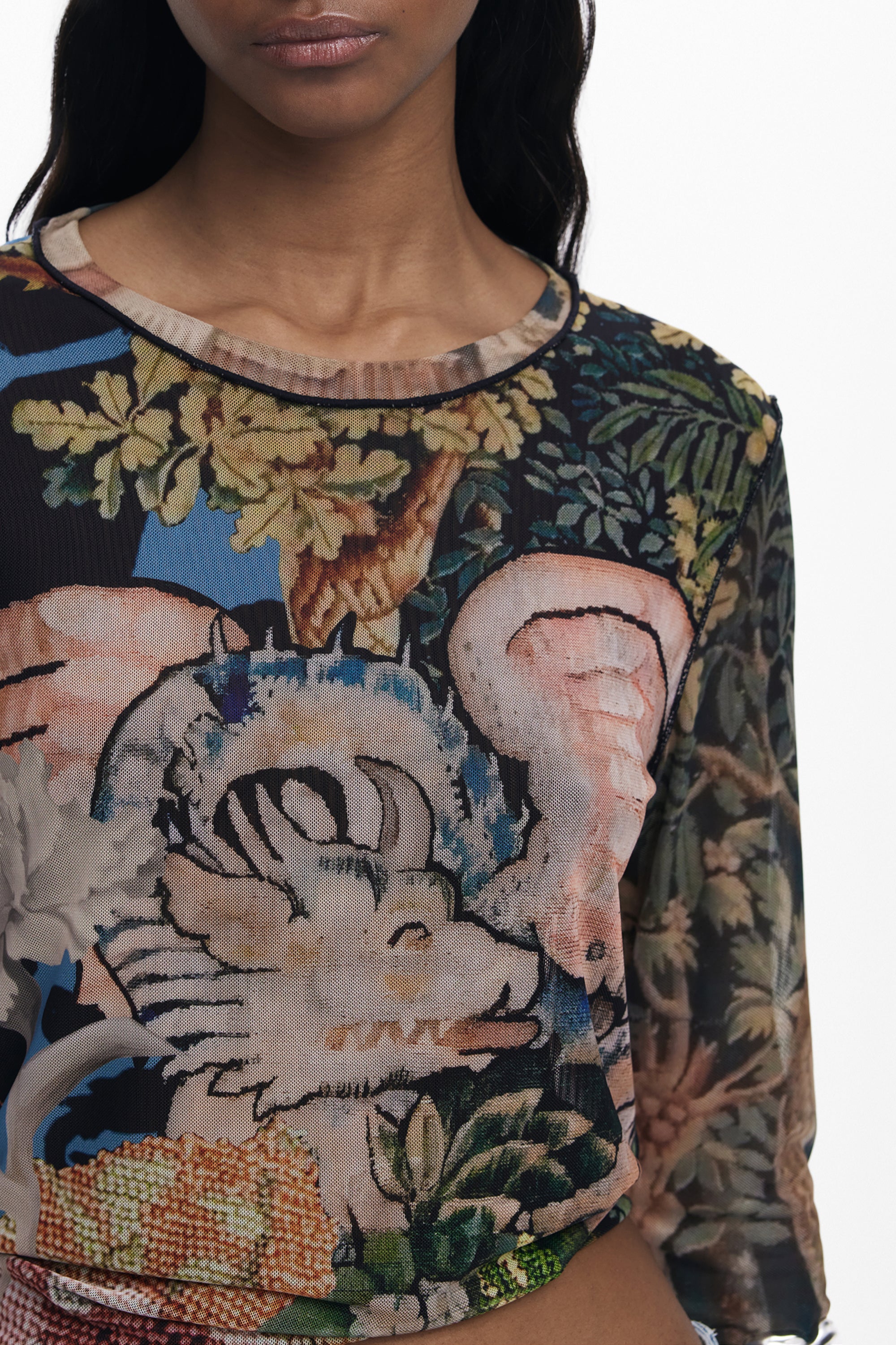 DESIGUAL Damen Langarm T-Shirt Schwarz – Kontrastdetails für Herbst/Winter | soulluna.de Schwarz