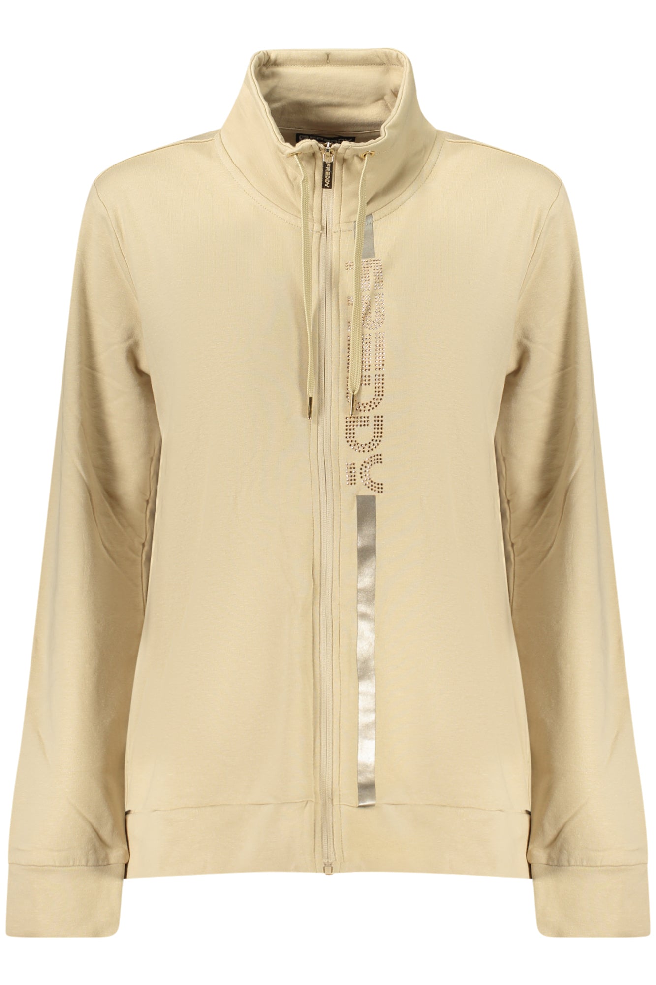 FREDDY Sweatshirt Damen mit Reißverschluss – Blaues Langarmshirt mit Strass-Applikation Beige