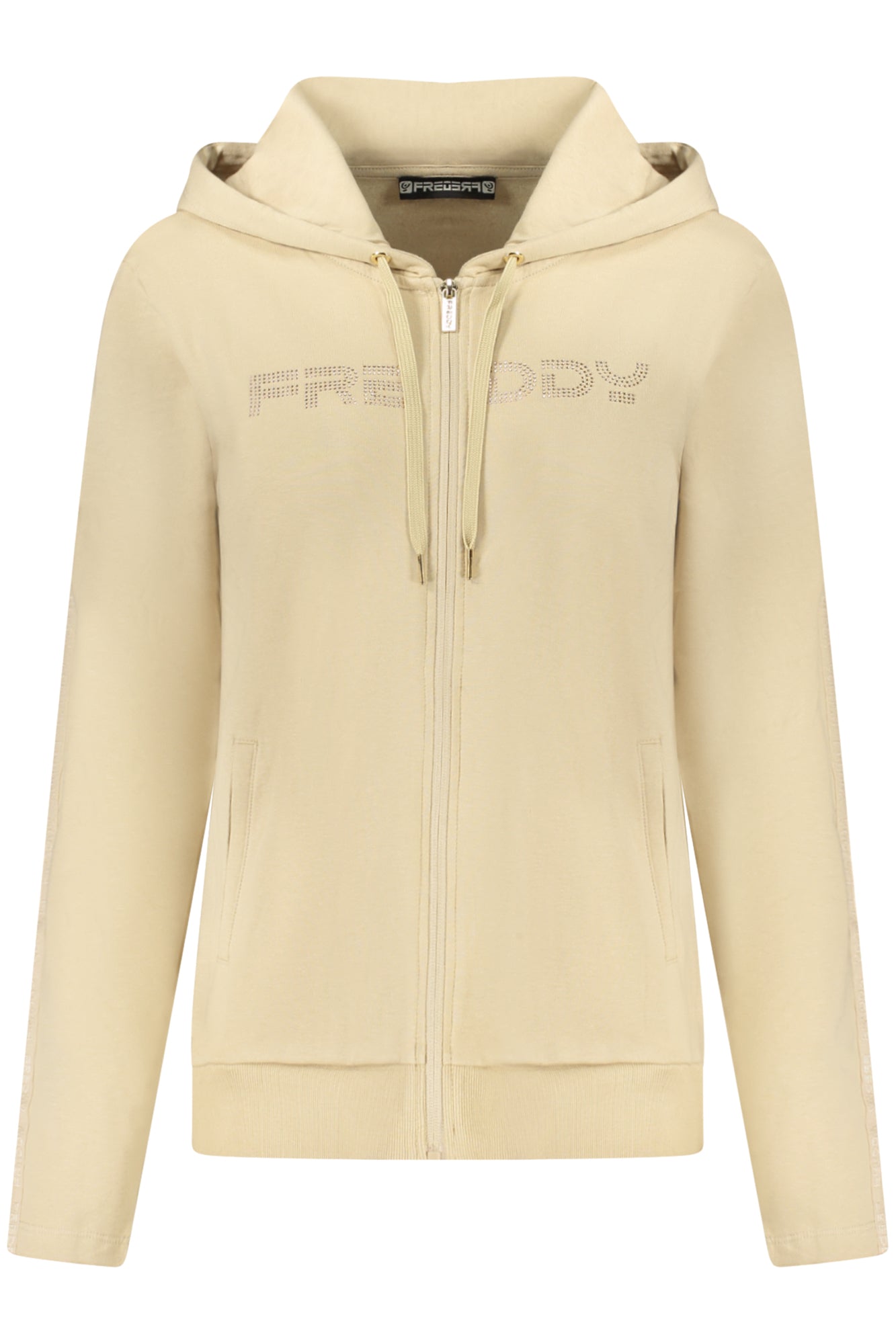FREDDY Sweatshirt Damen mit Reißverschluss – Hoodie mit Strass-Applikation Beige