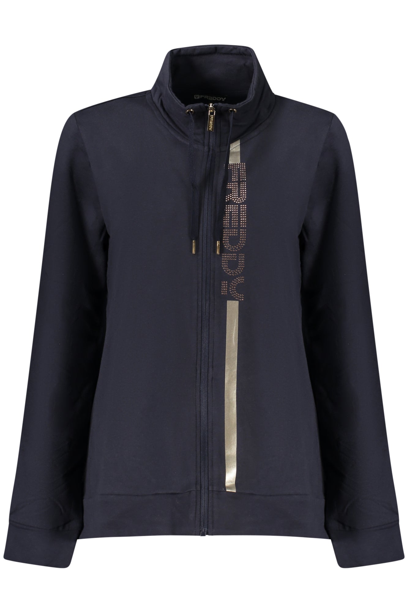 FREDDY Sweatshirt Damen mit Reißverschluss – Blaues Langarmshirt mit Strass-Applikation Blau
