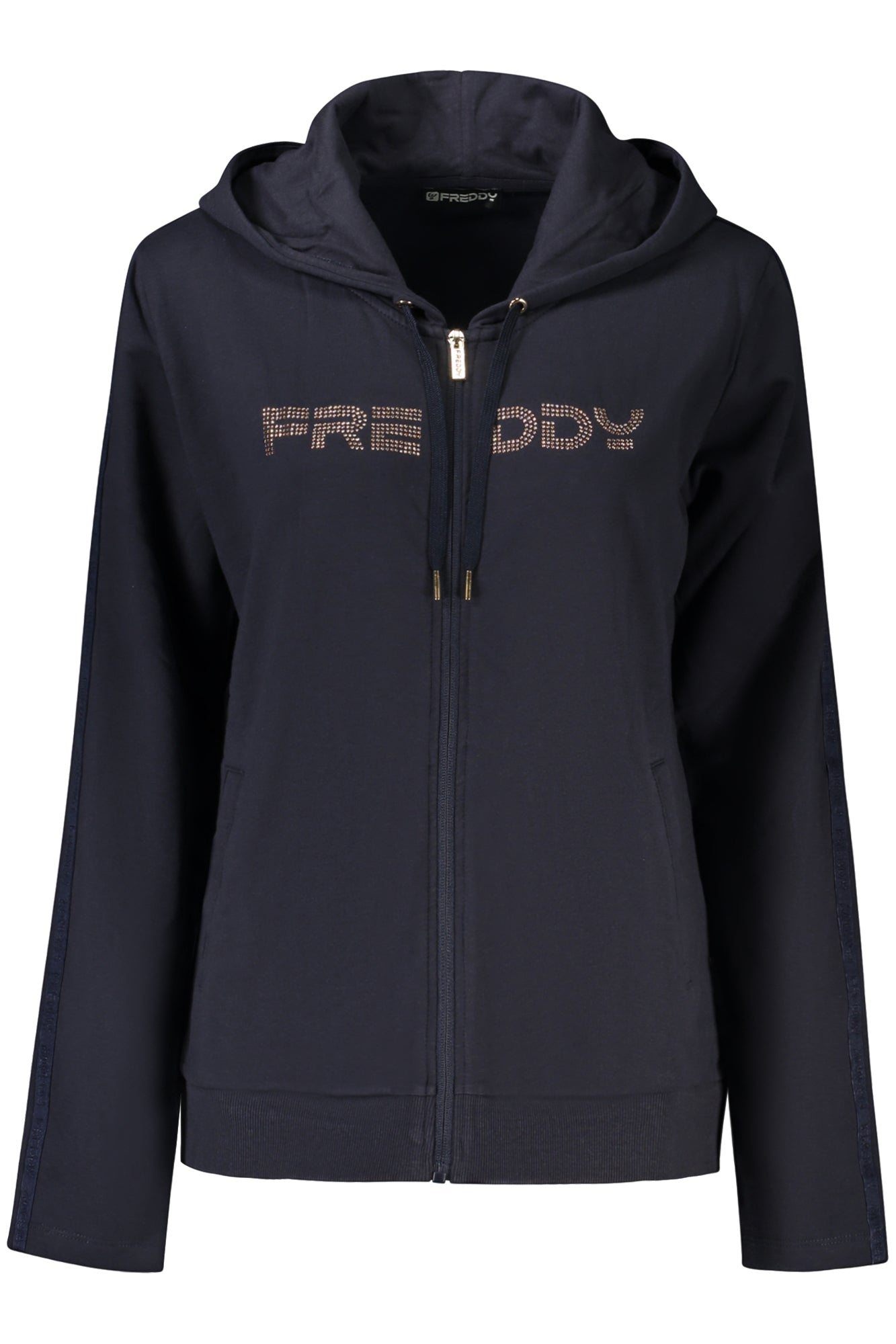 FREDDY Sweatshirt Damen mit Reißverschluss – Hoodie mit Strass-Applikation Blau