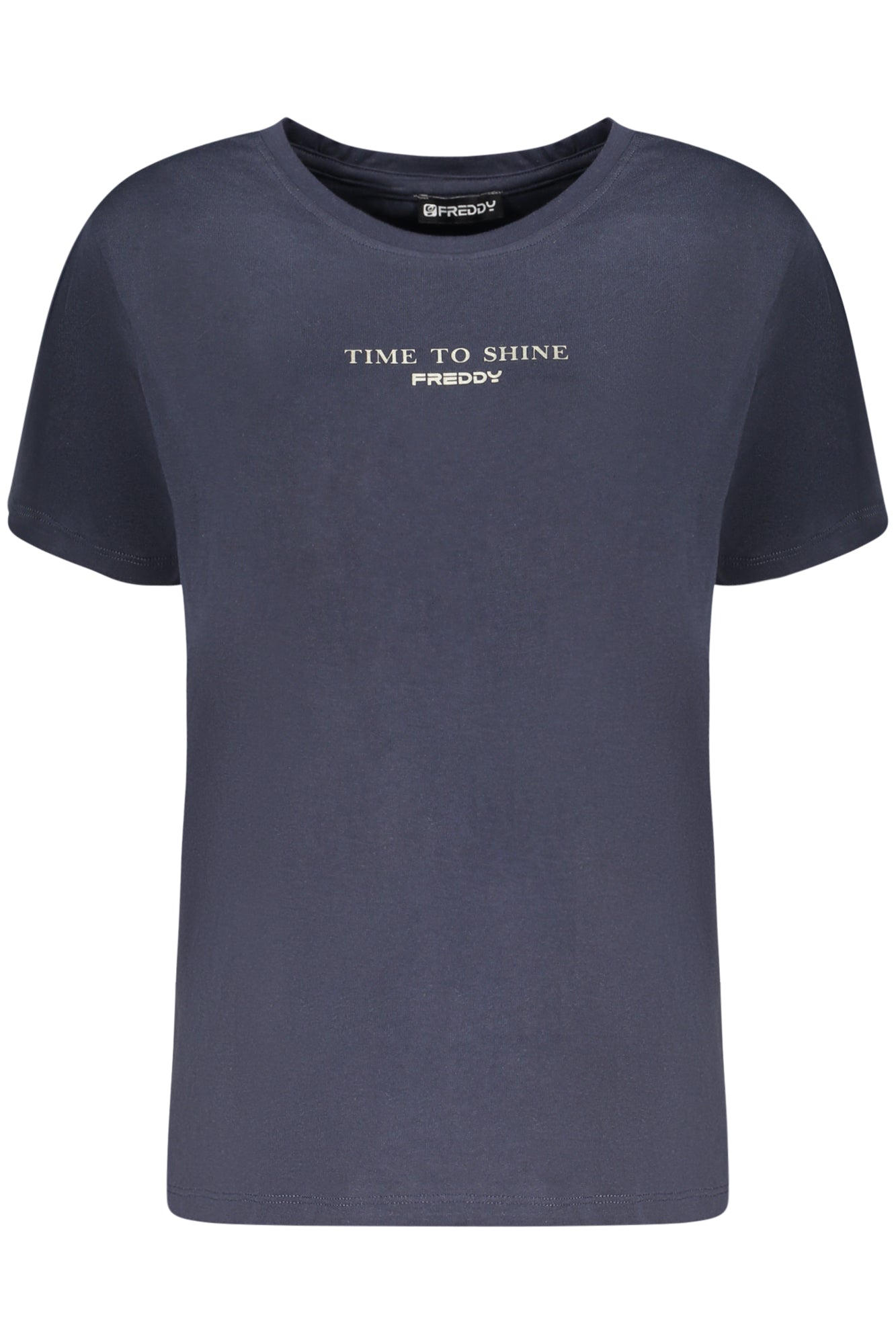 FREDDY Damen Kurzarm T-Shirt Schwarz – Weithals mit Logo-Druck | soulluna.de Blau