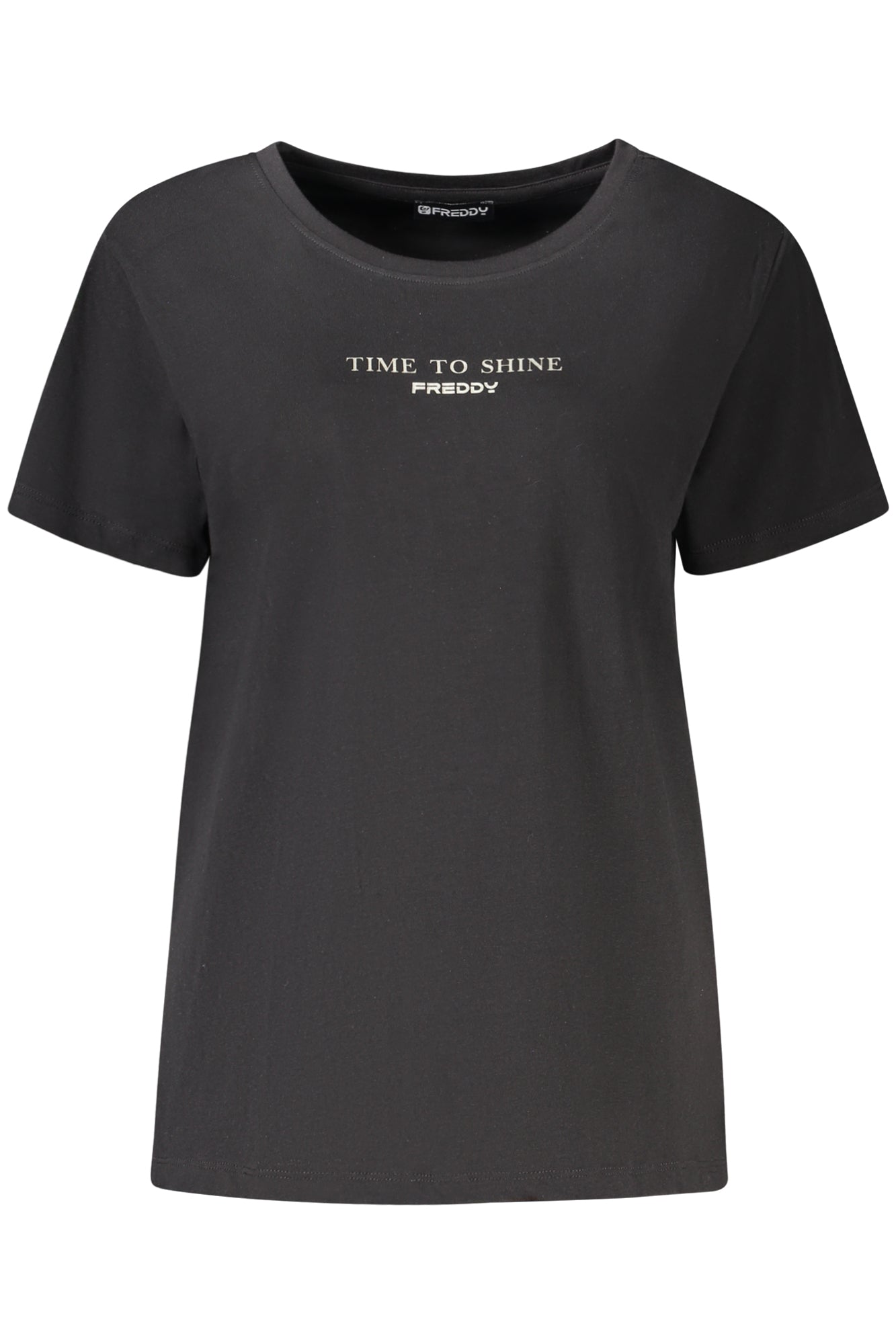 FREDDY Damen Kurzarm T-Shirt Schwarz – Weithals mit Logo-Druck | soulluna.de Schwarz Hauptbild