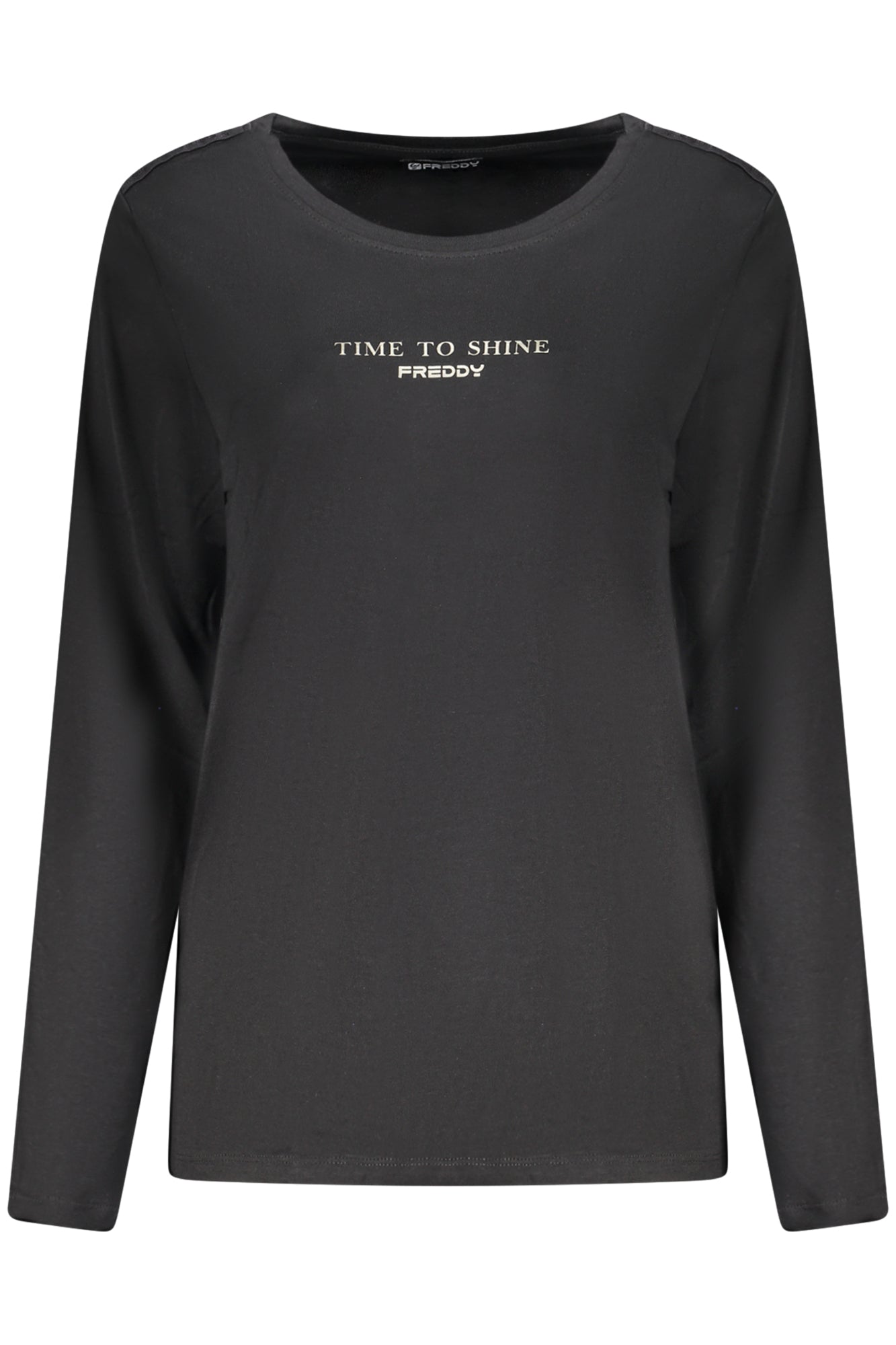 FREDDY Damen Langarm T-Shirt Schwarz – Weithals Basic für Herbst/Winter Schwarz