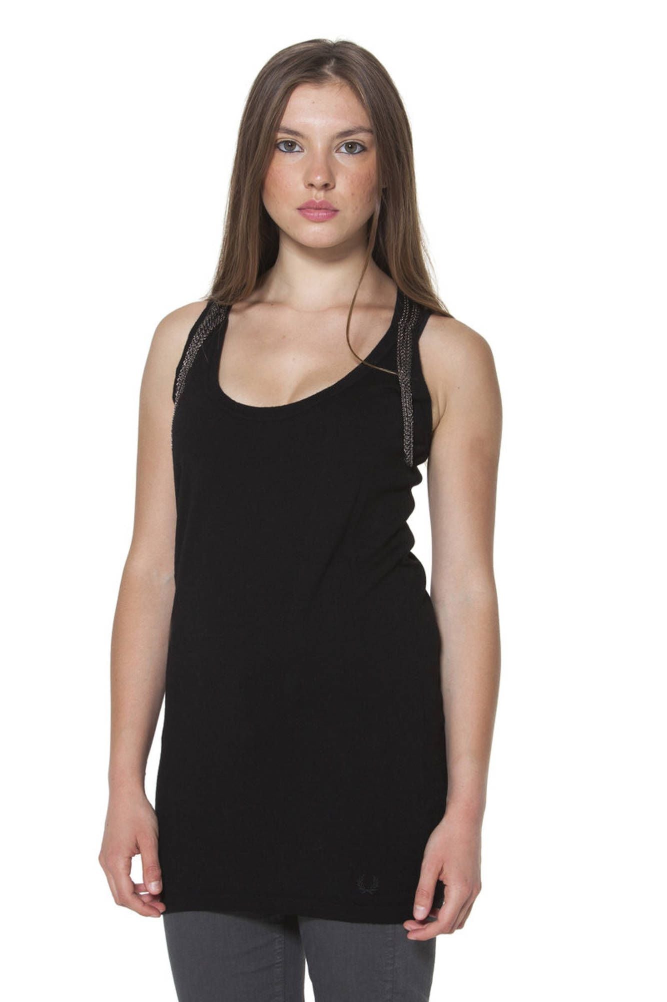 FRED PERRY Damen Tanktop schwarz – Schmaler Schultertank aus Italien Schwarz