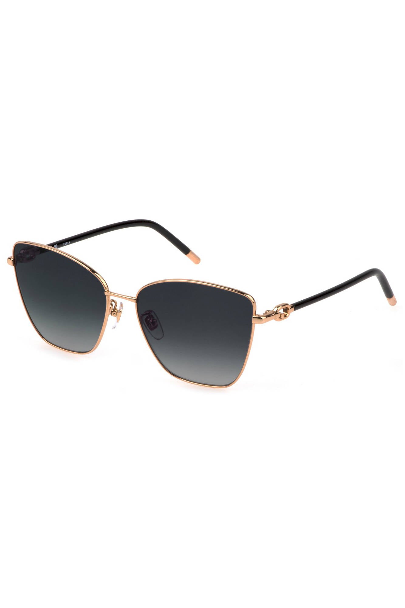 FURLA Damen Sonnenbrille – Silberner Metallrahmen mit braunen Gläsern | Quadratische Form Gold
