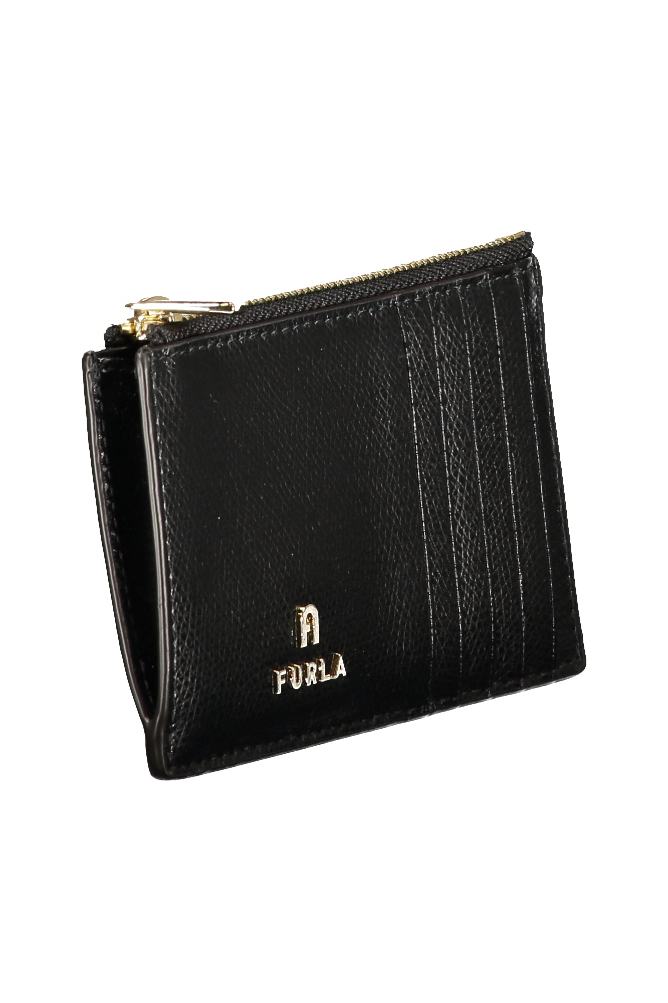 FURLA Damen-Geldbörse in Beige – Reißverschluss-Portemonnaie aus Leder Schwarz