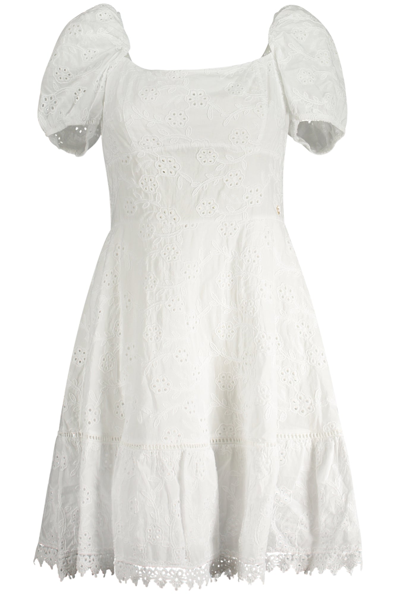 GUESS JEANS Kurzes Kleid Damen Weiss – Italienische Qualität mit Stickerei | soulluna.de Weiß