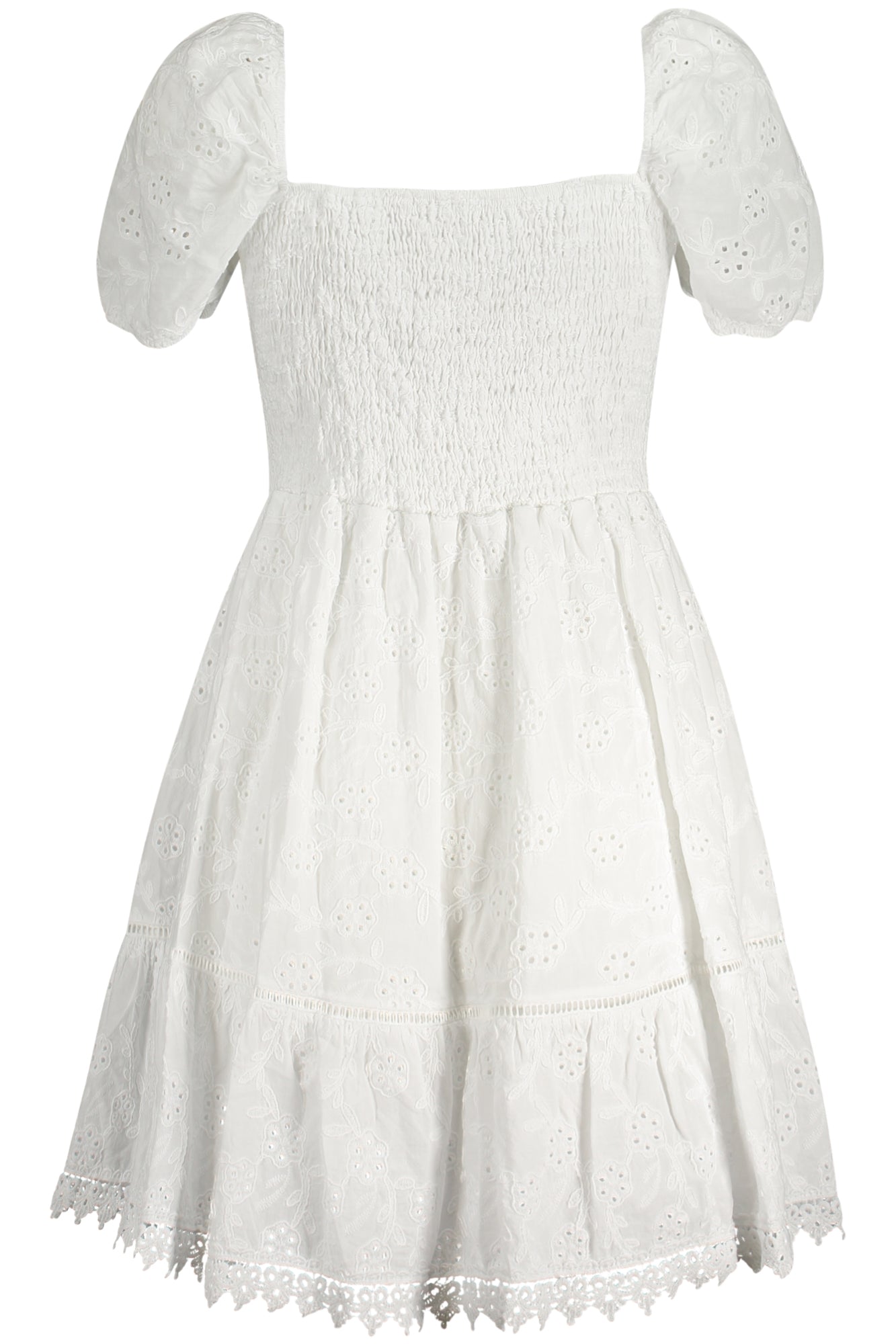 GUESS JEANS Kurzes Kleid Damen Weiss – Italienische Qualität mit Stickerei | soulluna.de Weiß