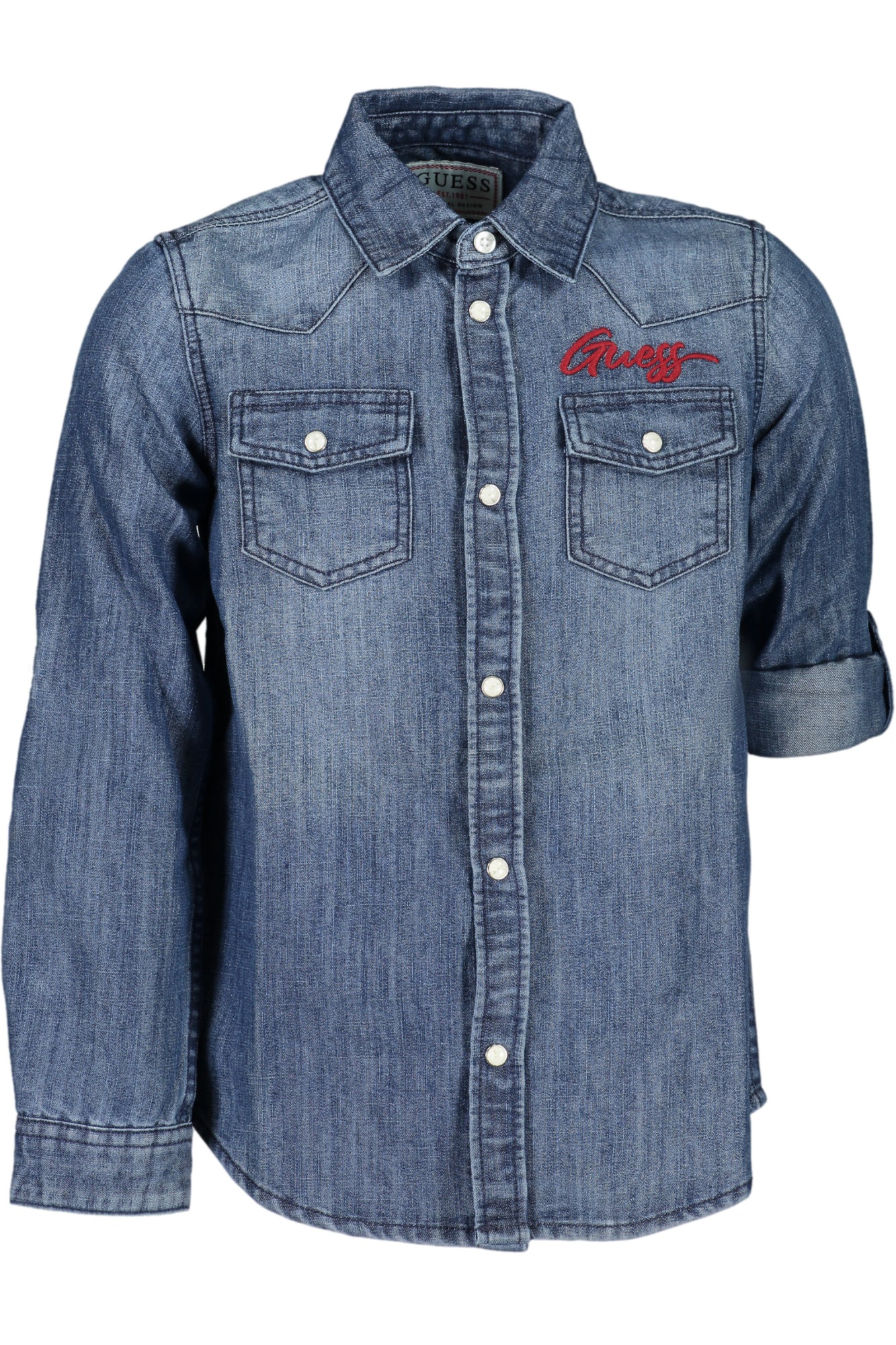 GUESS JEANS Langärmeliges Hemd für Mädchen – Blau mit Stickerei | soulluna.de Blau