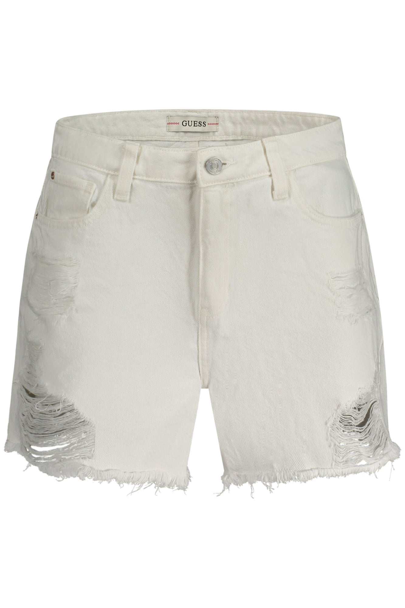 GUESS JEANS Jeans Shorts Damen Weiss – Worn-Effekt mit Logo | soulluna.de Weiß